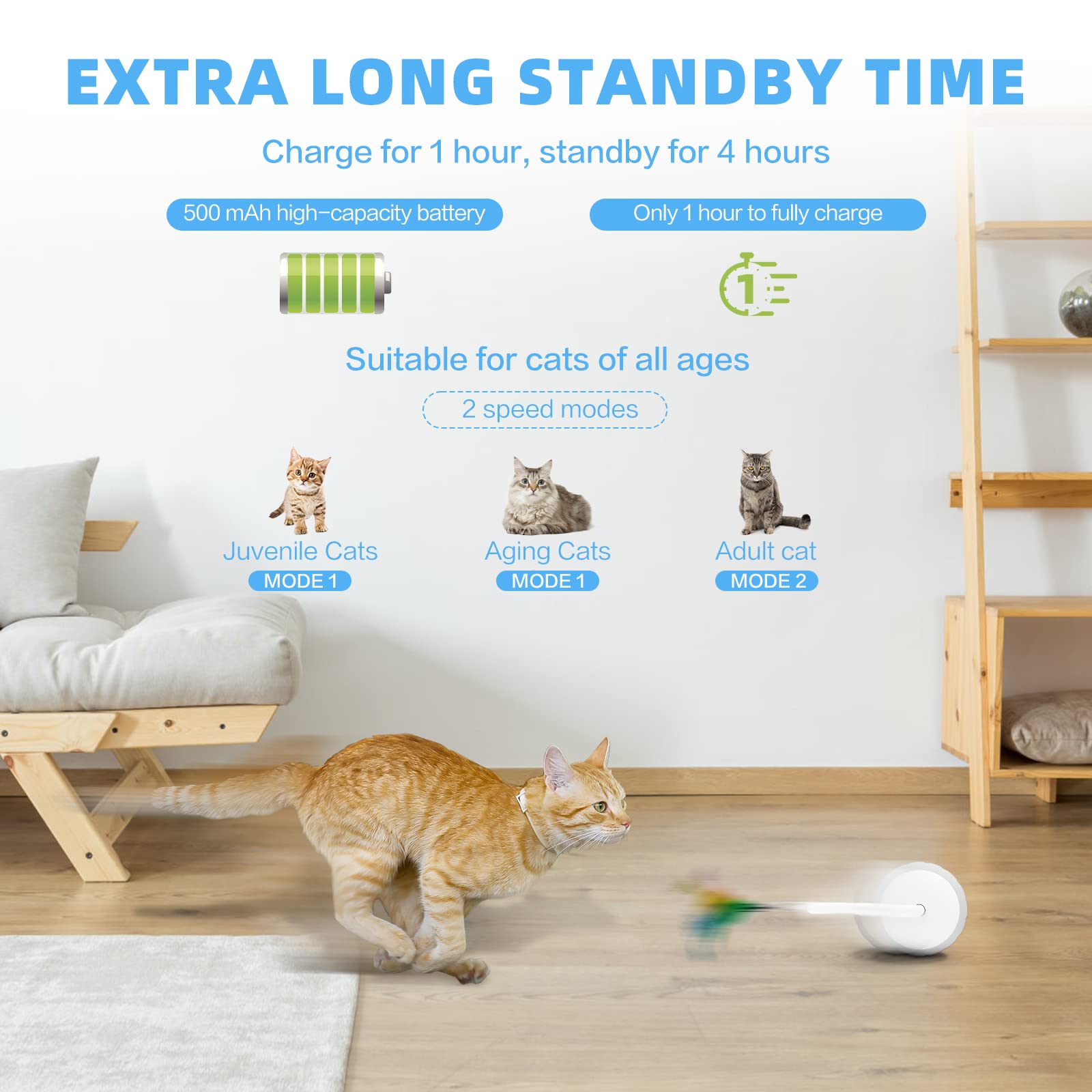 Cat Toys Interactive For Indoor Cats, Touch & Sound Smart Control - Fast Slow 2 Speed Motion Activated Cat Ball Toy For Bored Ca