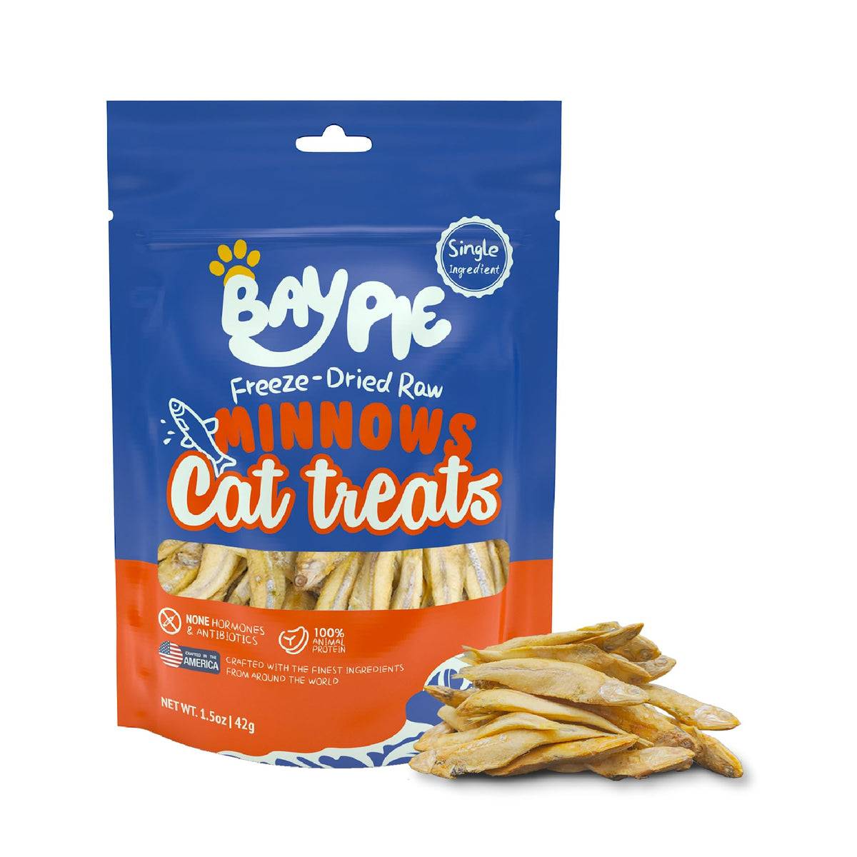 Baypie Freeze Dried Minnows For Cats 1.5 Oz,100% Natural Single Ingredient Cat Treats,Healthy Training Rewards & Meal Toppers,Al