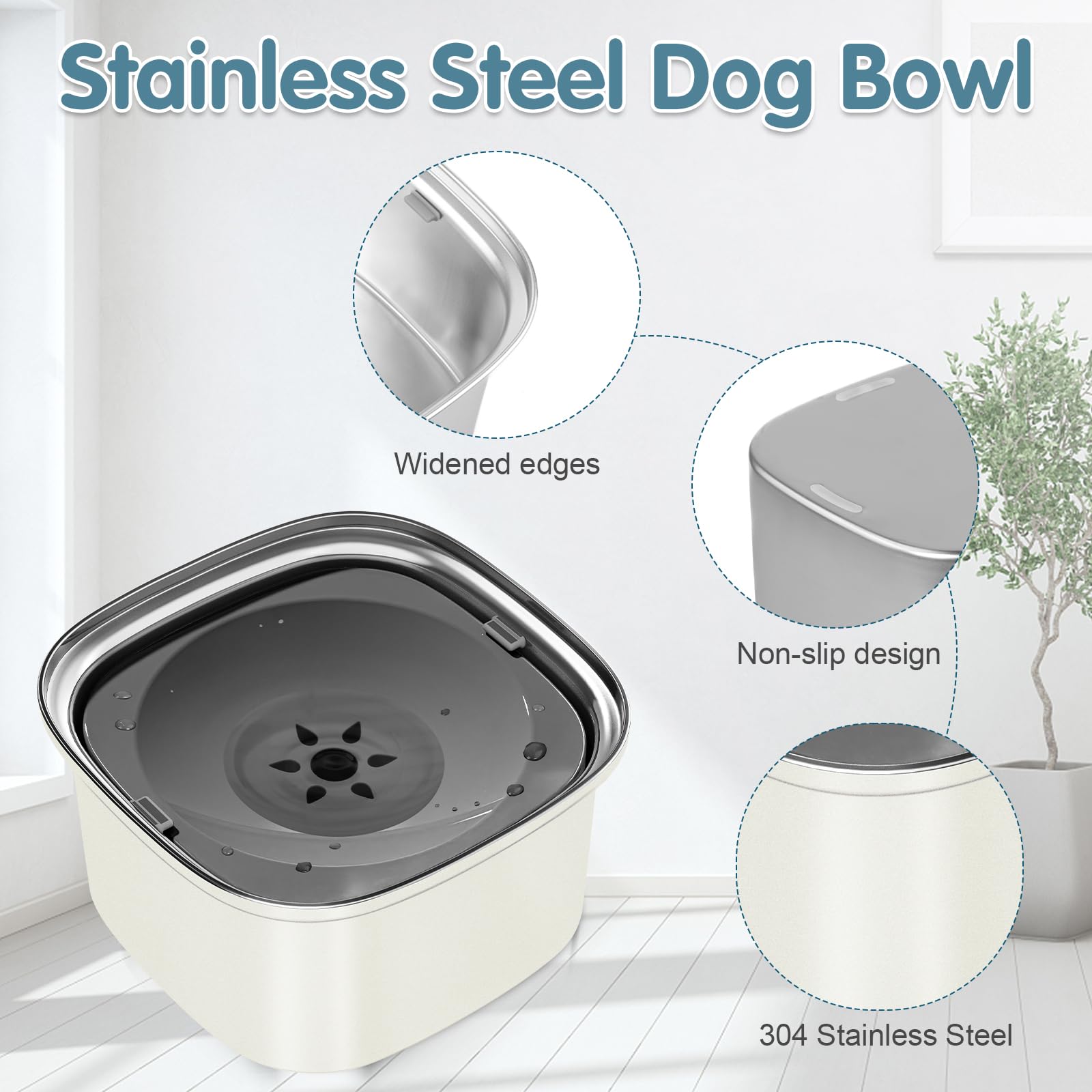 Upsky 3L Stainless Steel Dog Bowl - 101Oz No Spill Slow Water Feeder, Spill Proof Travel Bowl For Dogs, Cats