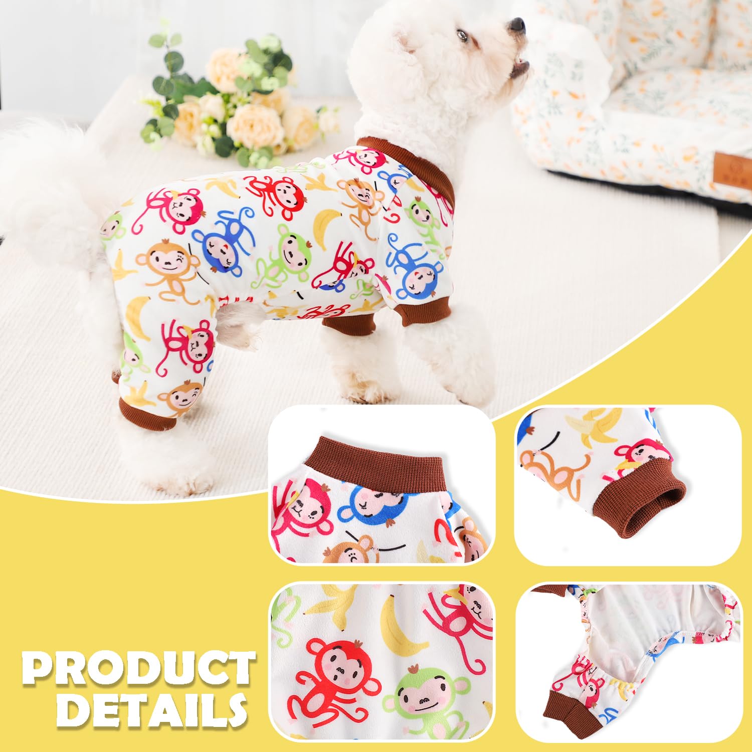 Fall Dog Pajamas Sweaters For Small Dogs Fleece Stretchy Puppy Sweater Warm Clothes Pjs Pet Apparel(Medium, Brown Monkey)