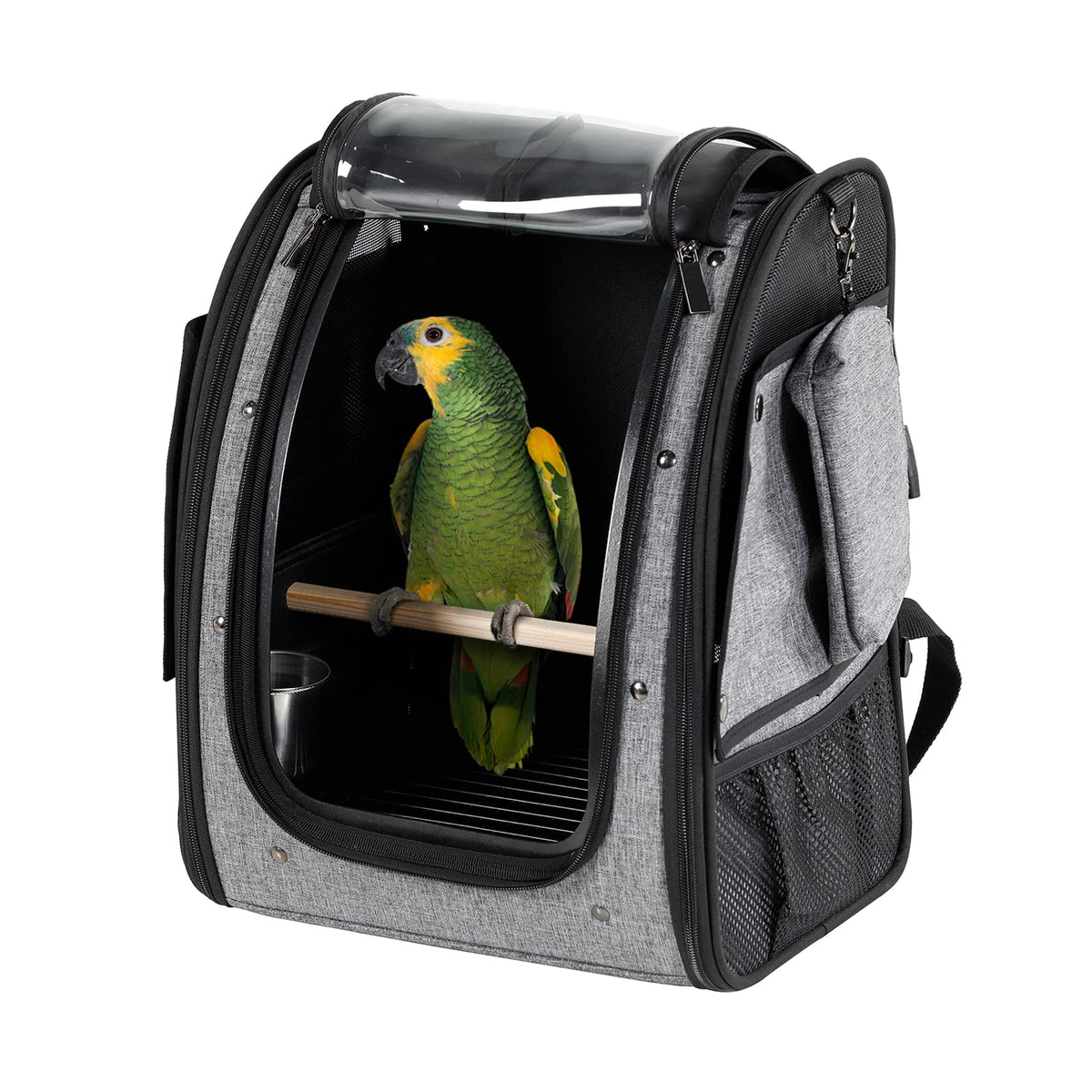 Petsfit Bird Carrier Medium Size With Stainless Steel Bowl, Parrot Backpack Includes Slide Tray For Easy Cleaning, 13' X 10' X 16'