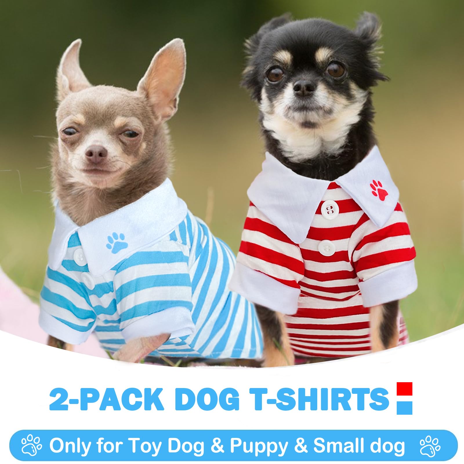 2 Pieces Stripe Dog T-Shirt Teacup Chihuahua Dog Clothes For Small Dogs Boy Yorkie Puppy Clothes Xxs Blue+ Red