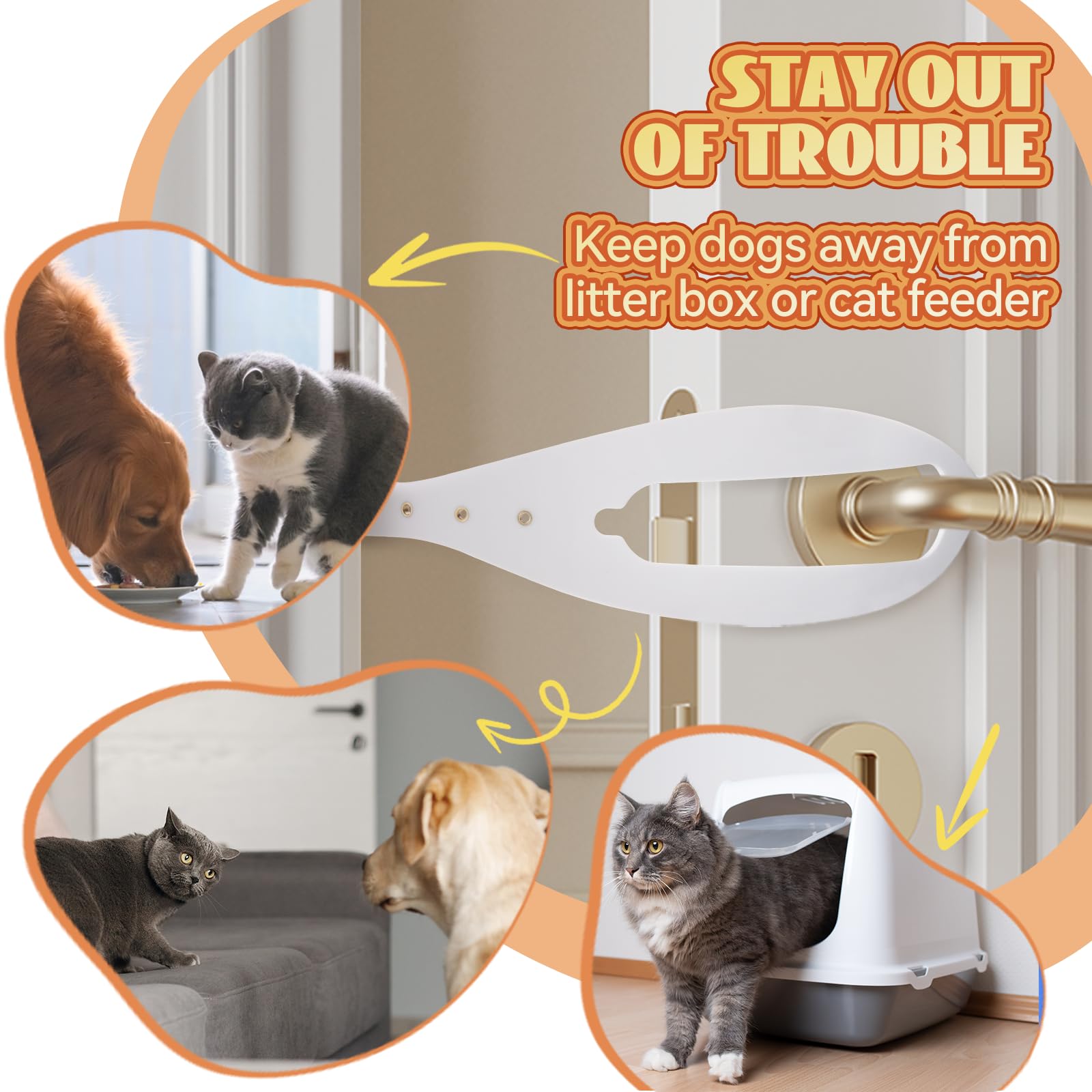 TGIOW Cat Door Latch, 4 Pcs Cat Door Stopper Pet Door Latch to Keep Dog Out of Litter Box and Food, Door Prop for Cat with 5 Adj