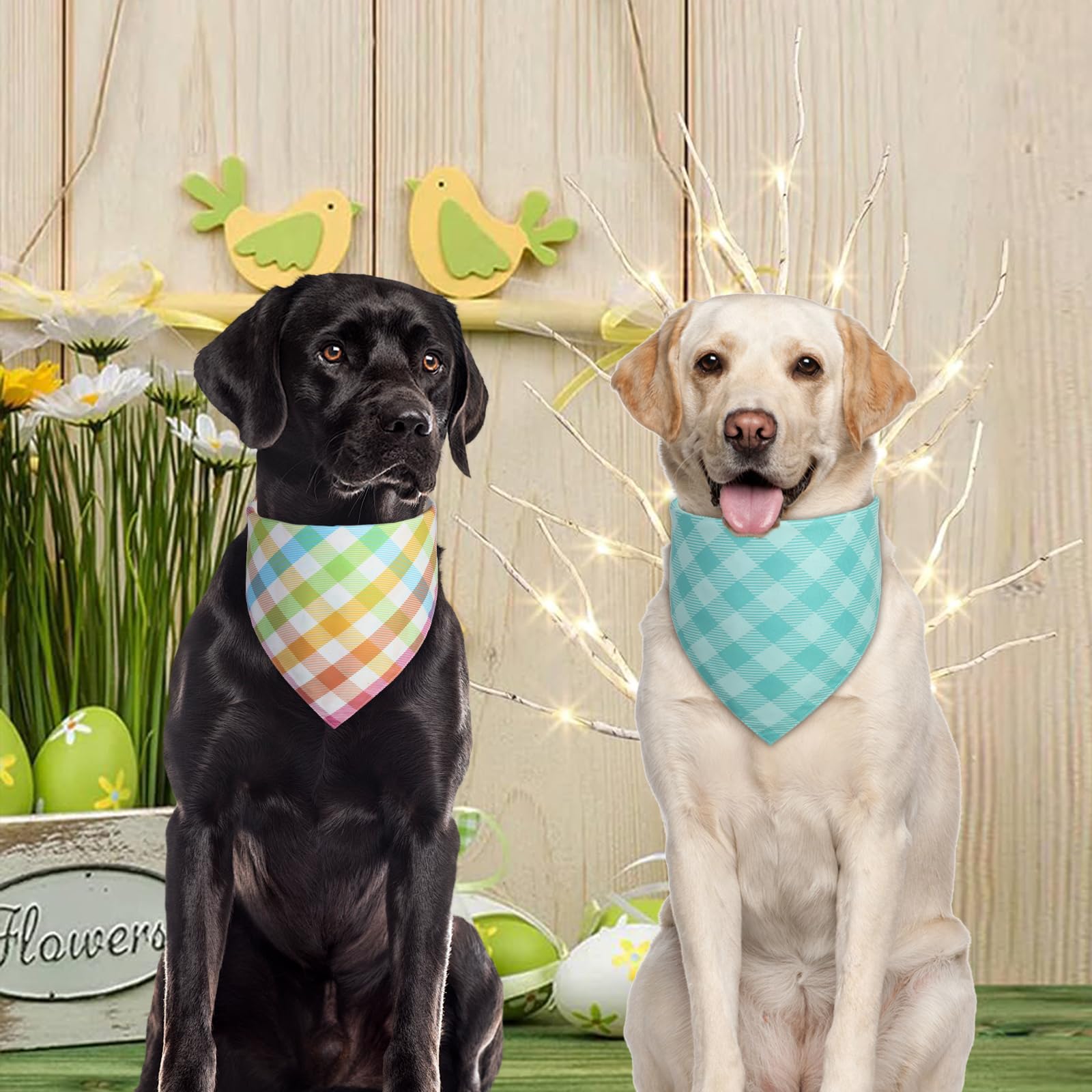 Ququle Easter Dog Bandana Small 2Pcs, Colorful Scarf For Boy And Girl, Durable Triangle Reversible Bibs Handkerchief For Puppy P