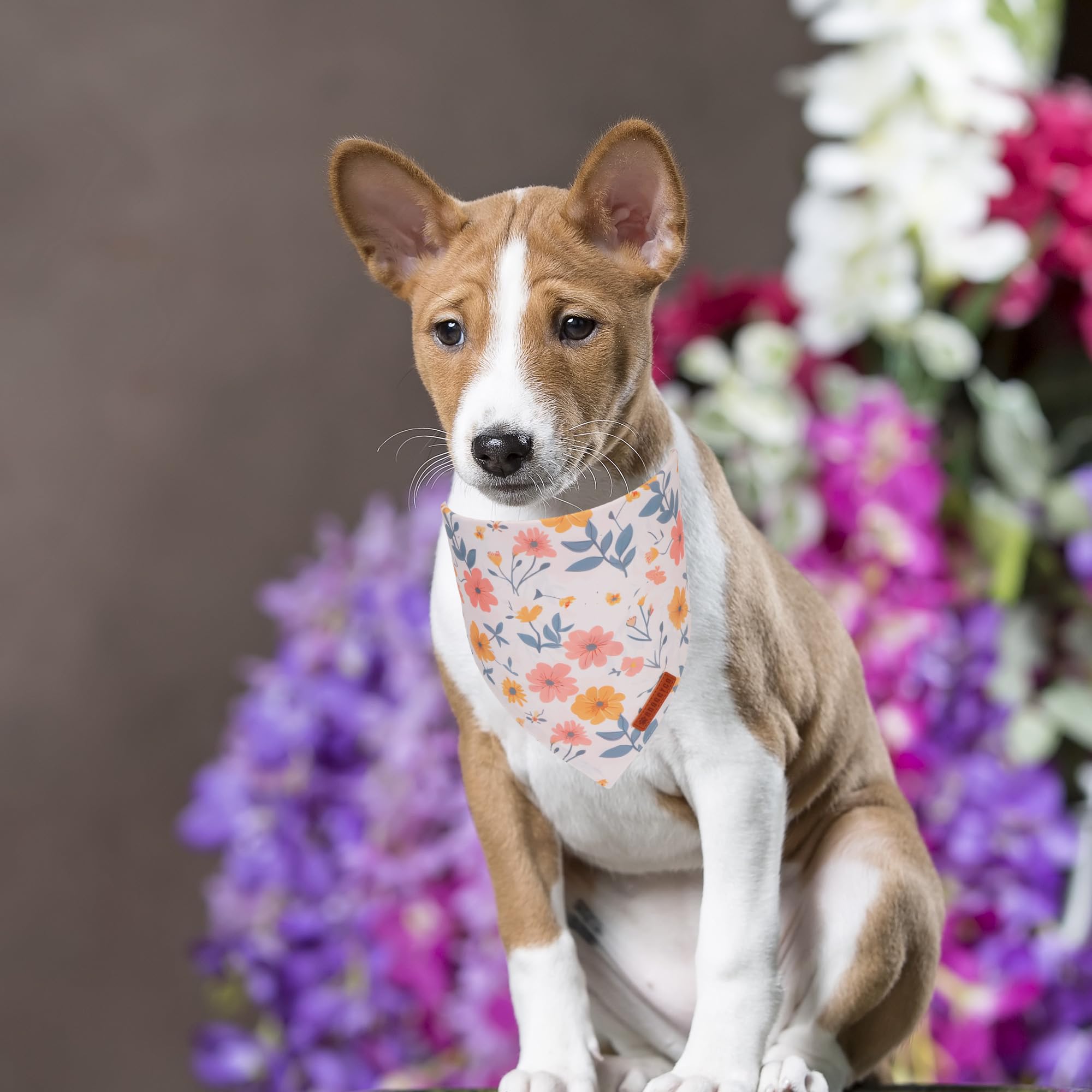 Adoggygo Floral Dog Bandanas 2 Pack, Triangle Reversible Pink White Flower Dog Scarf, Premium Durable Fabric, Pet Floral Bandana
