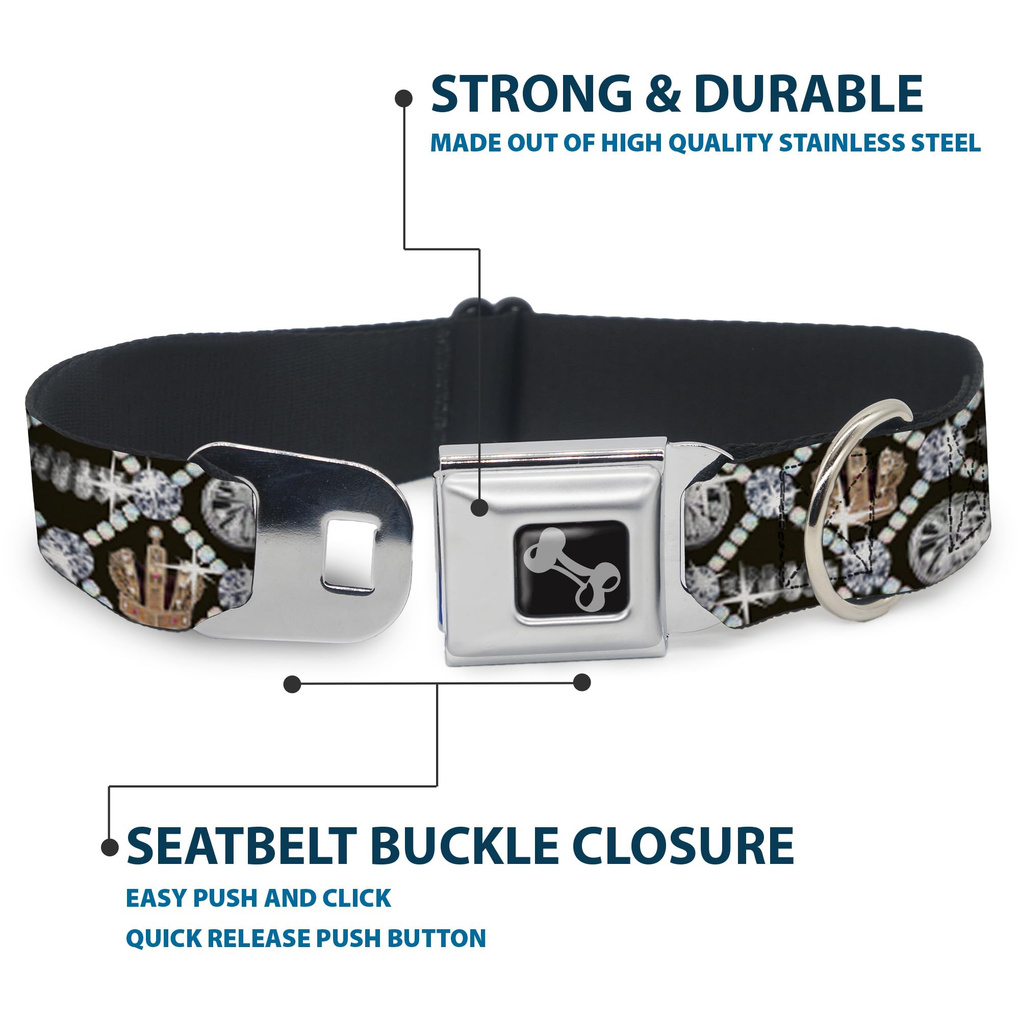 Buckle-Down Seatbelt Buckle Dog Collar - Bling - 1' Wide - Fits 15-26' Neck - Large