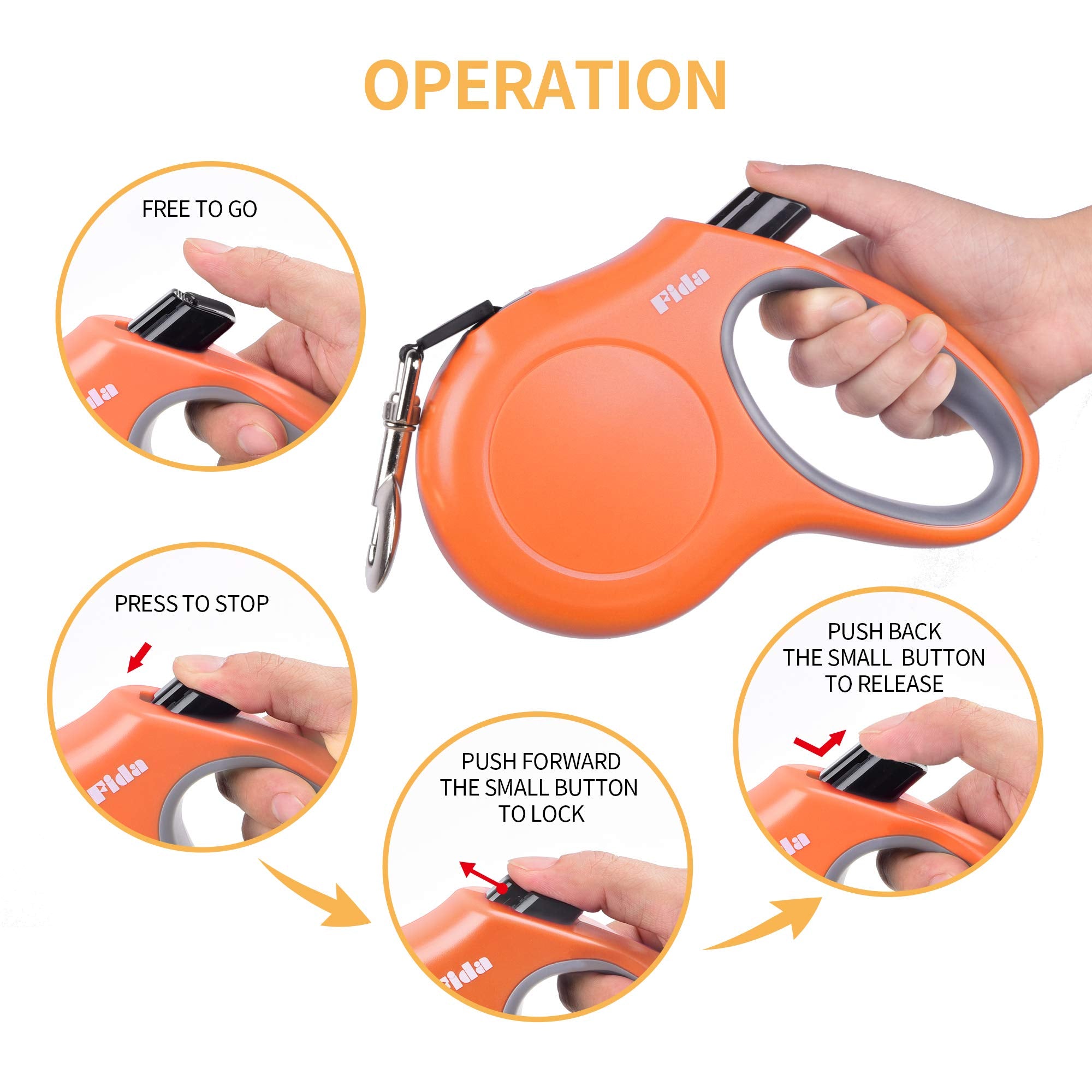 Fida Retractable Dog Leash, 16Ft Heavy Duty Pet Walking Leash For Medium/Large Dog Up To 110 Lbs, Tangle Free. One-Hand Brake (L