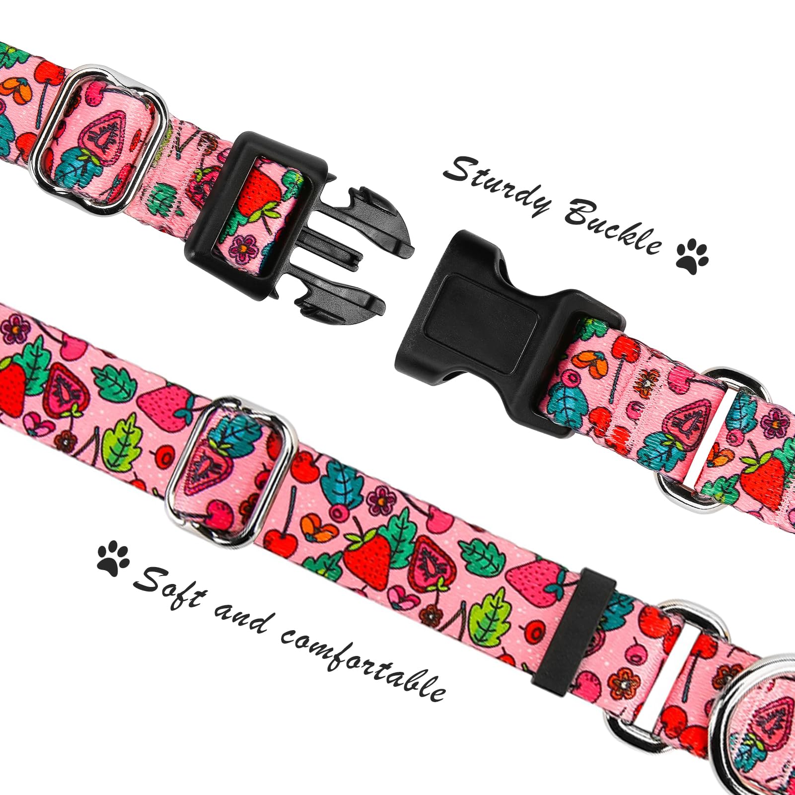 Hikiko Summer Dog Collar For Small Medium Large Dogs, Adjustable Nylon Fruit Pattern Martingale Collars With Quick Release Buckl