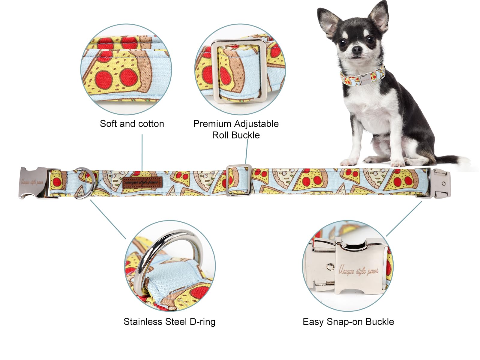 Unique Style Paws Dog Collar Metal Buckle Pizza Collar Gift Durable Cute Collar For Small Medium Large Boys Girls Dogs