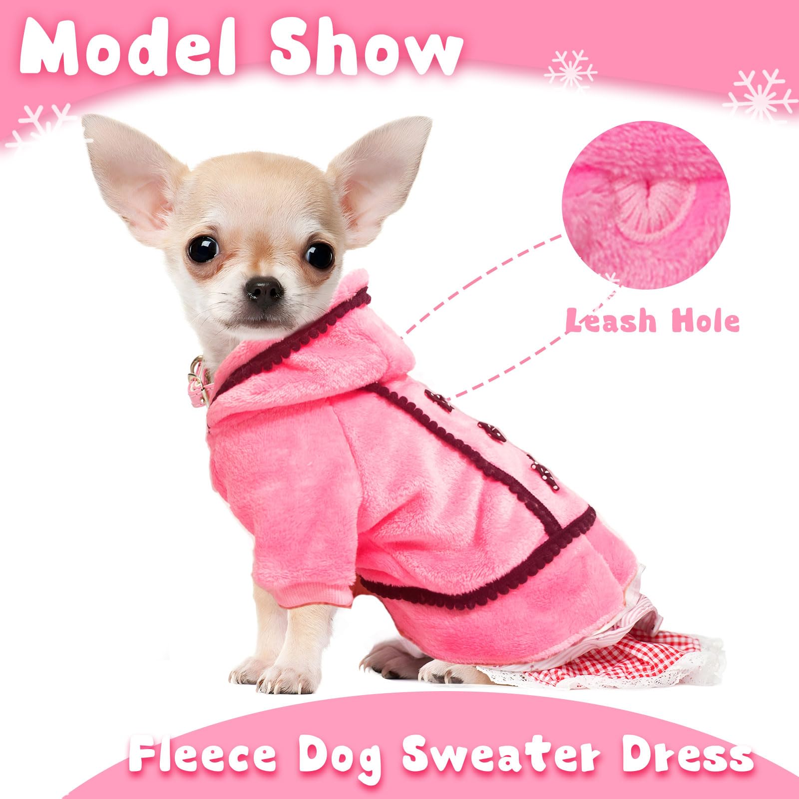 Winter Dog Dress For Small Dogs Girl Puppy Sweater Dog Sweater Fleece Warm Puppy Sweater With Leash Hole Cute Pink Dog Clothes B