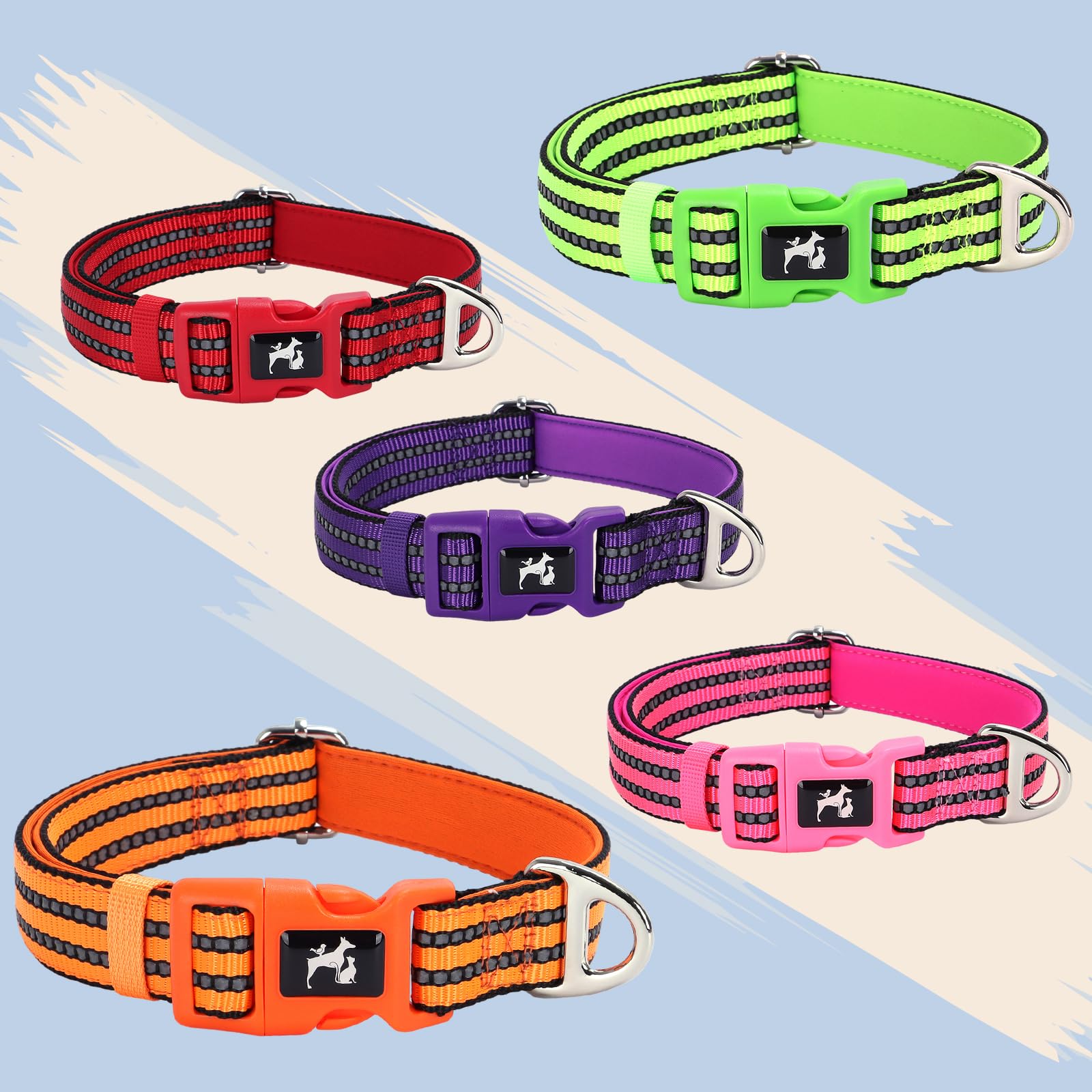 Reflective Dog Collar- Soft Neoprene Padded, Breathable Nylon, Durable & Adjustable - Stylish & Safe For Medium, Large & Extra L