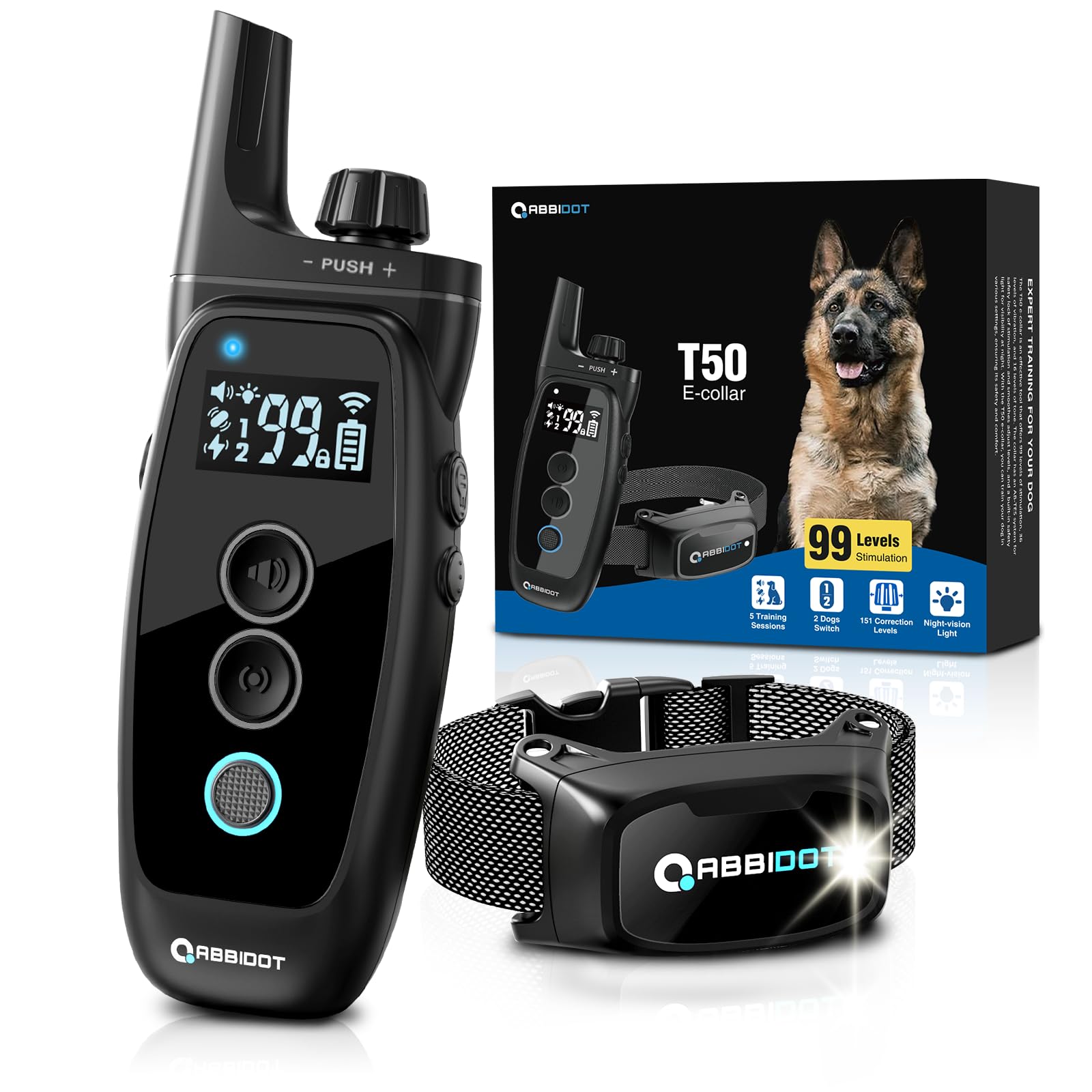 ABBIDOT 3300ft Dog Training Collar with Remote, Enhanced Safety Night Light and Stimulation Lock, Waterproof E Collar, Humane 4 