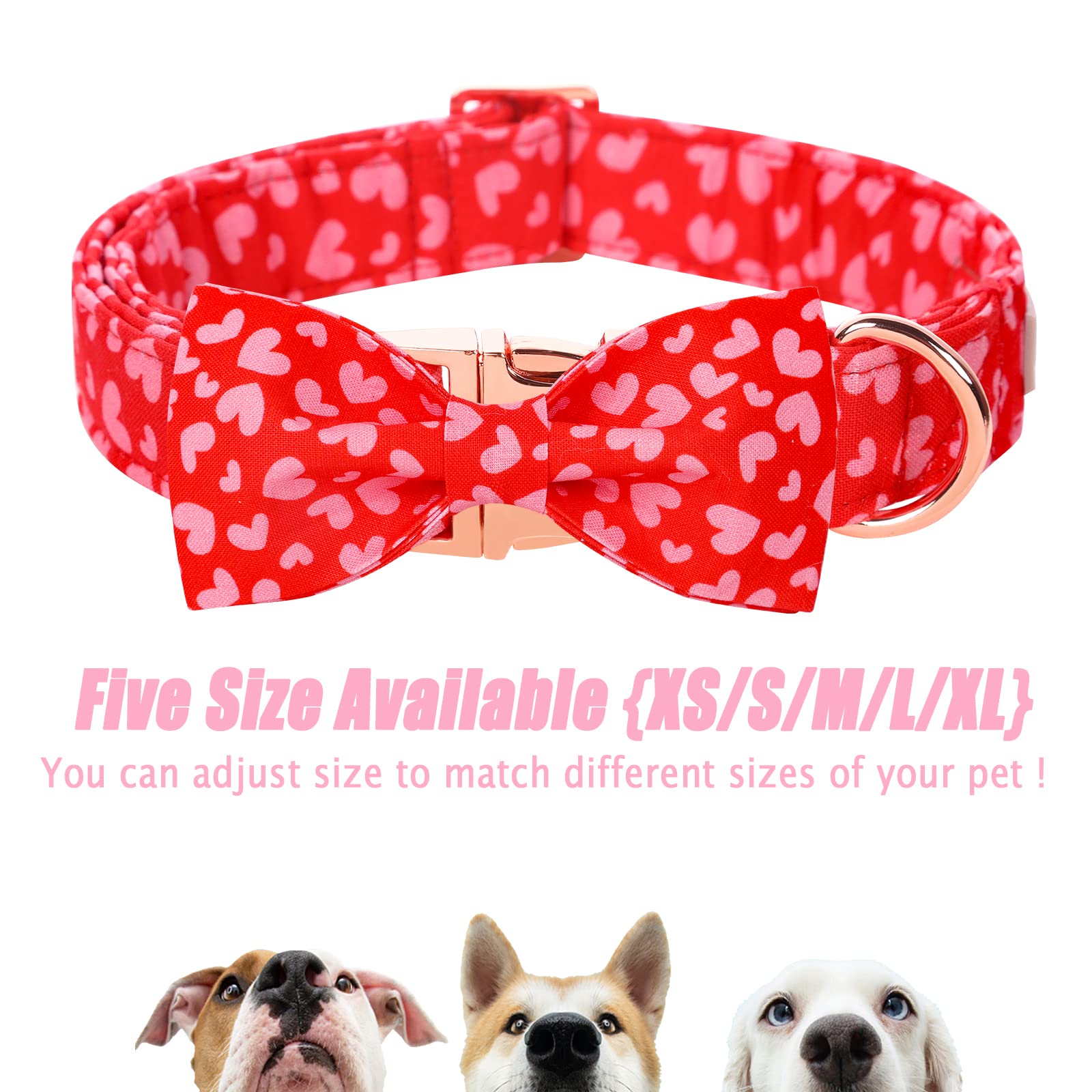 Babole Pet Valentine'S Day Dog Collar With Bow Tie, Pink Red Love Male Dog Collar With Safety Metal Buckle Adjustable Puppy Collars For Small Medium Large Boy & Girl Dog,Xs-Neck 8'-12'
