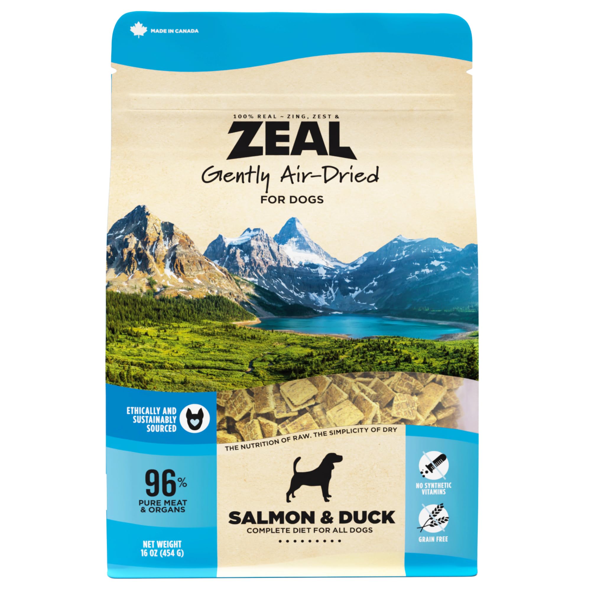 ZEAL Canada Air-Dried Salmon & Duck Recipe for Dogs - Superfood Omega-3 Rich, Dual-Protein, Grain Free, No Fillers, Complete Nut