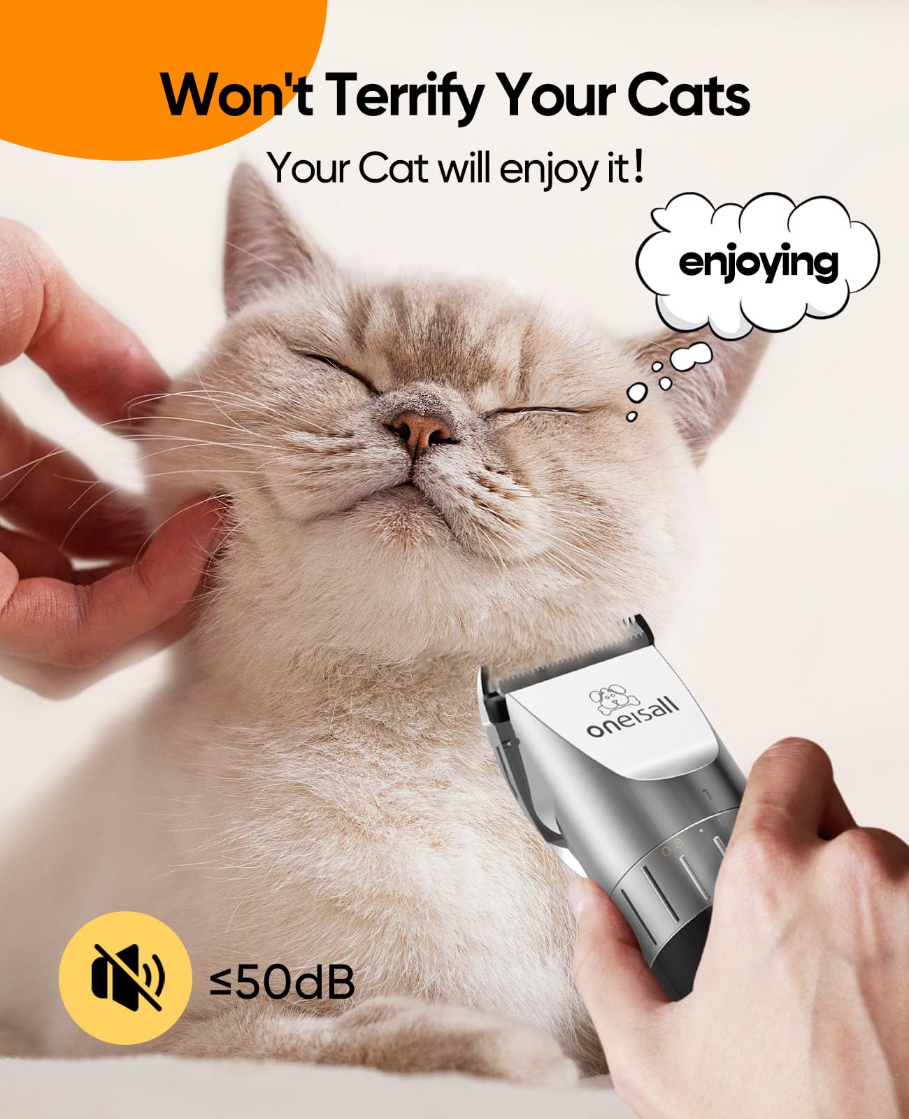 Oneisall Cat Hair Trimmer,Quiet Cat Clippers For Matted Hair,Cordless Cat Grooming Kit With Comb,3 Speed Cat Shavers For Matted Long Hair