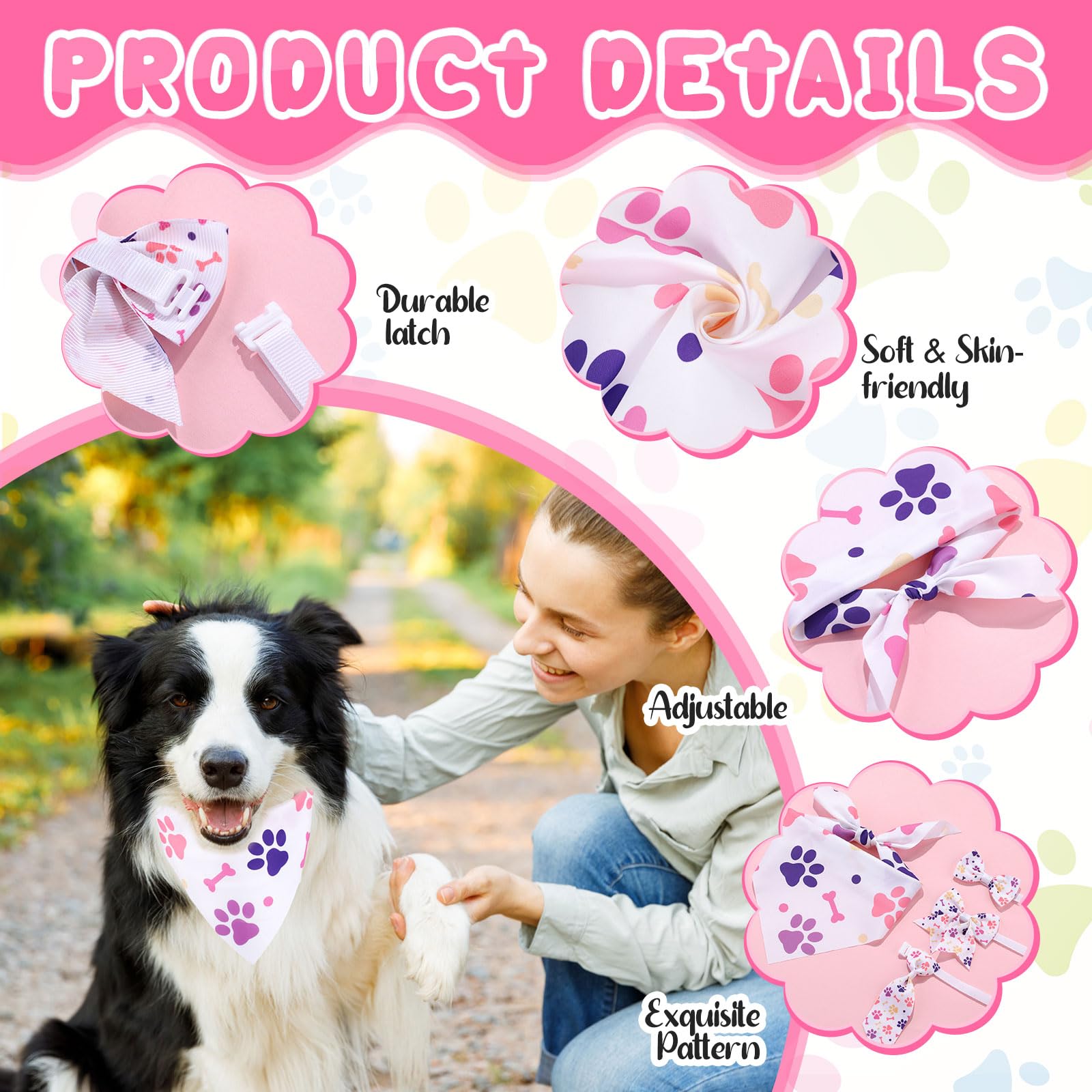 Reginary 120 Pcs Paw Bone Print Dog Bandanas Bulk Dog Bows Set Bow Ties Cat Scarf Colorful Washable Triangle Pet Kerchief Cute B