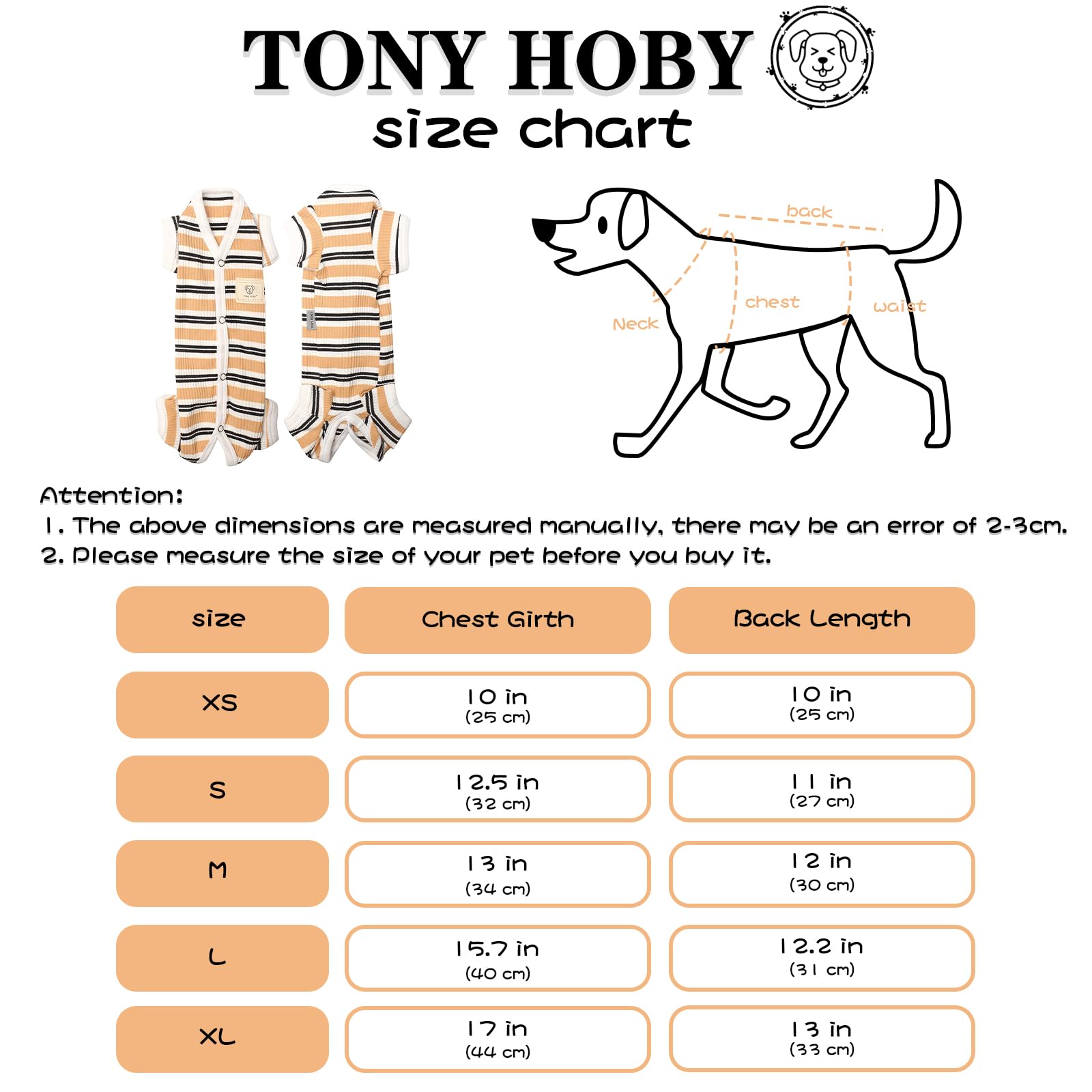 Tony Hoby Brown Stripe Dog Jumpsuit, Female Small Medium 4 Legged Pajamas (Brown, Girl, Xs)