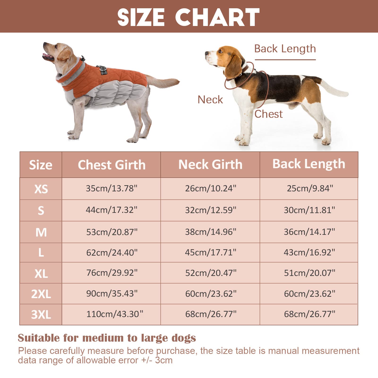 Lelepet Warm Dog Winter Coat Cold Weather Jacket Windproof Reflective Turtleneck Vest With Plush Neckline D-Ring For Leash Thick Fleece Lining Jacket Pet Apparel For Small Medium Large Dogs(X-Small)