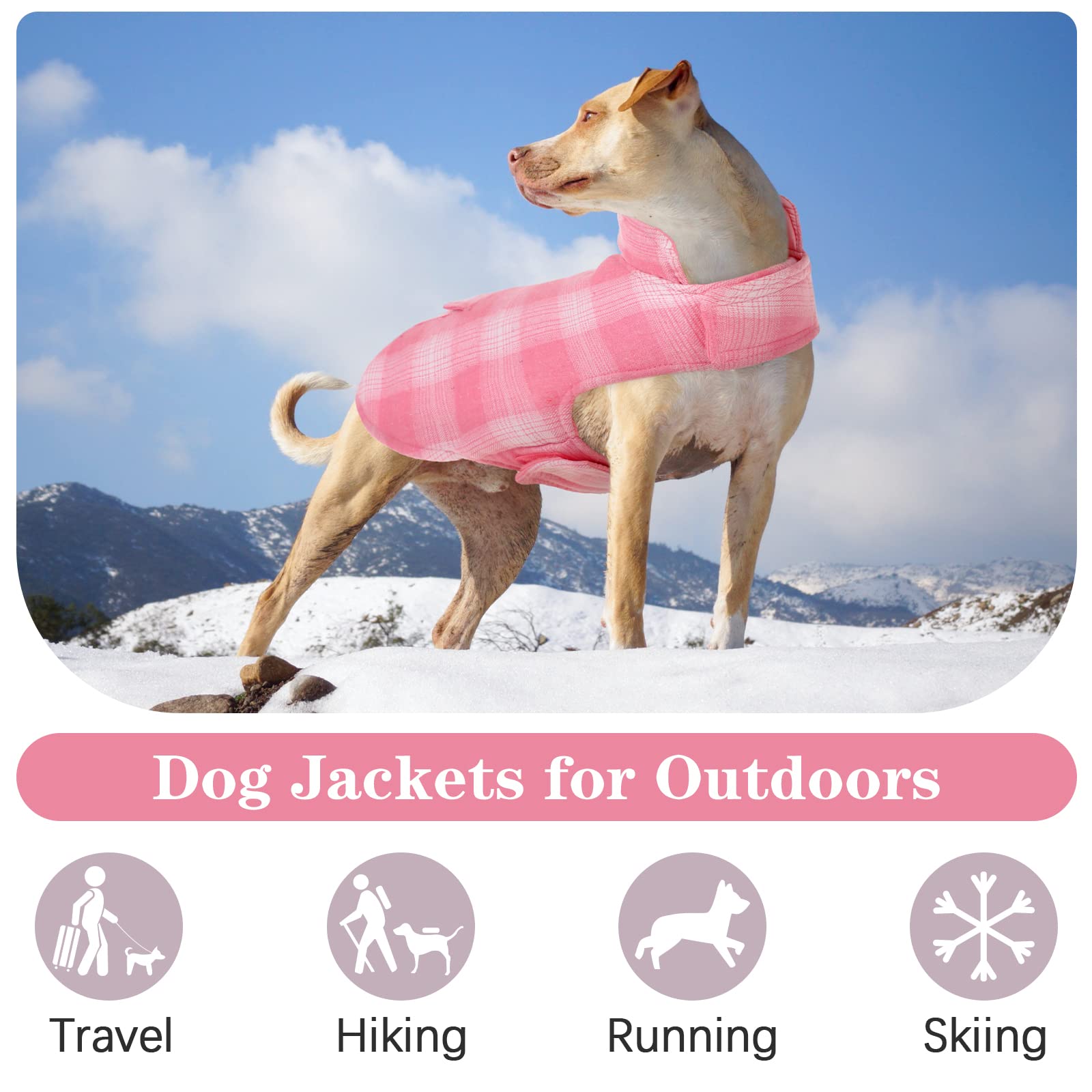 Kuoser Dog Winter Coat, Reversible Dog Jacket, Warm Dog Coat British Style Puppy Cold Weather Coat, Windproof Dog Clothes Dog Vest For Small Medium And Large Dogs Pink 3Xl