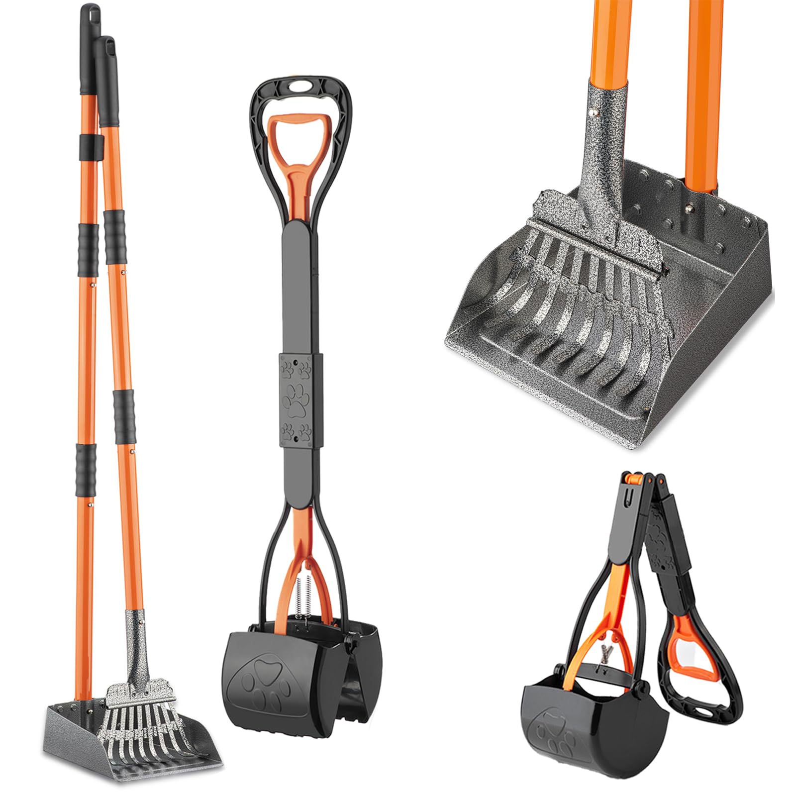 Wlqiu 28'' Pooper Scooper And 38'' Heavy Duty Stainless Steel Rake & Tray Set, 3 In 1 Portable Dog Pooper Scooper Set For Large 