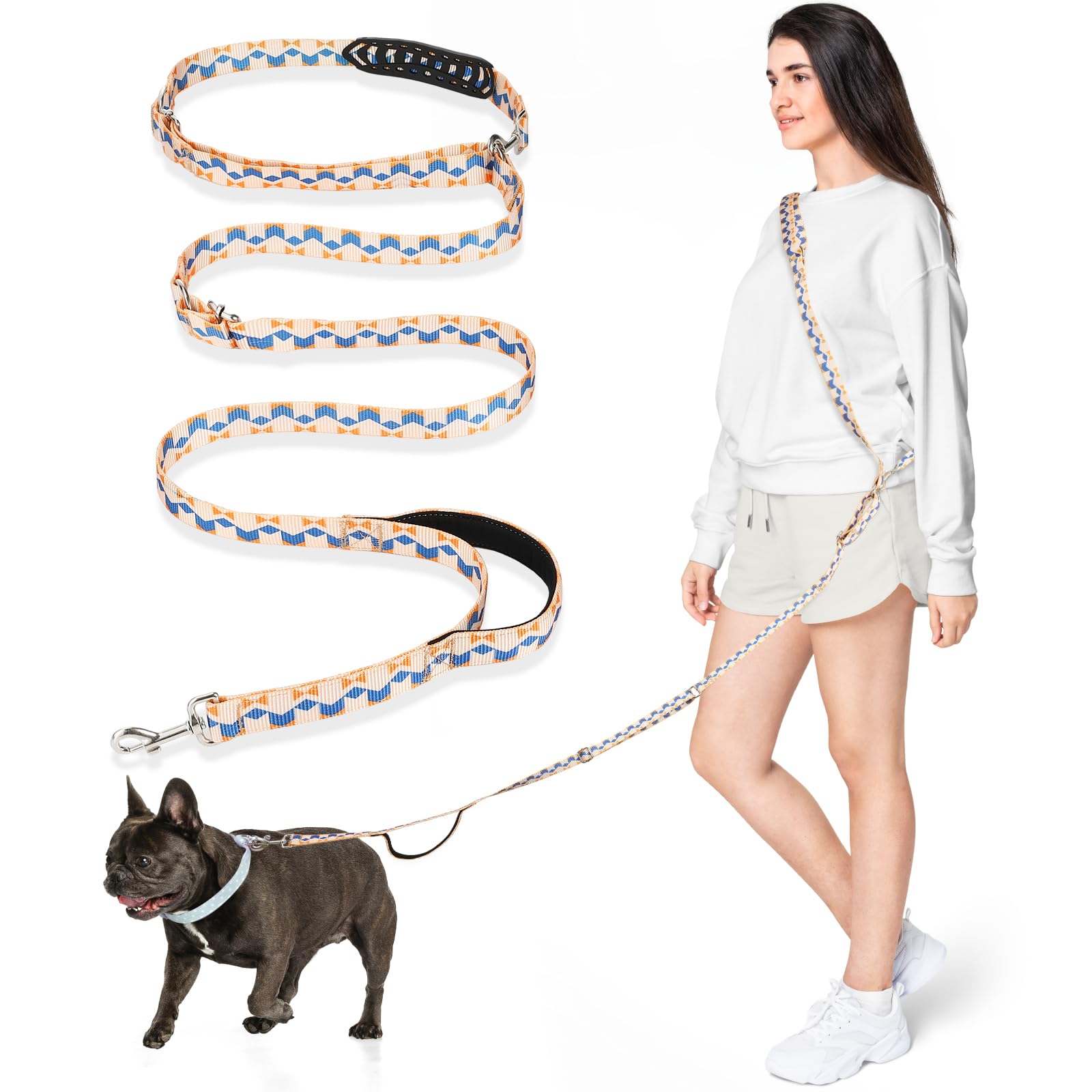 Tivray Hands Free Dog Leash, 8.5ft Versatile Crossbody Waist With 3 Rings for Puppy, Small & Medium Dogs, Easy Adjust for Runnin