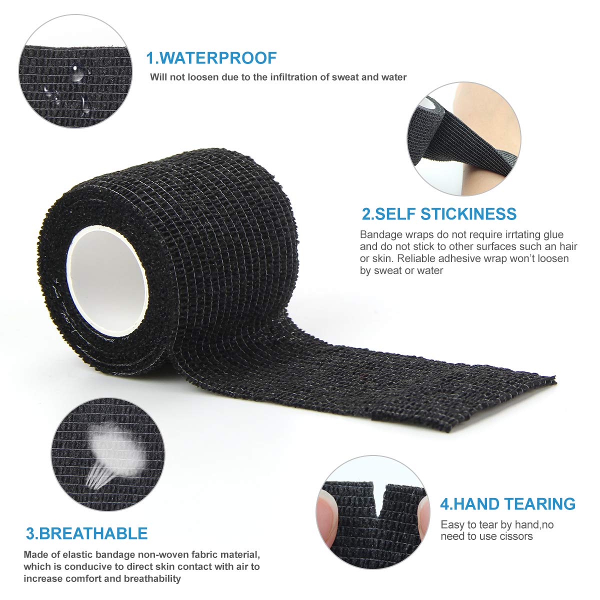 MUEUSS Pet First Aid Tape Self Adherent Cohesive Bandage for Dogs Cats Horses Breathable Non-Woven Elastic Sport Tape for Arm Kn