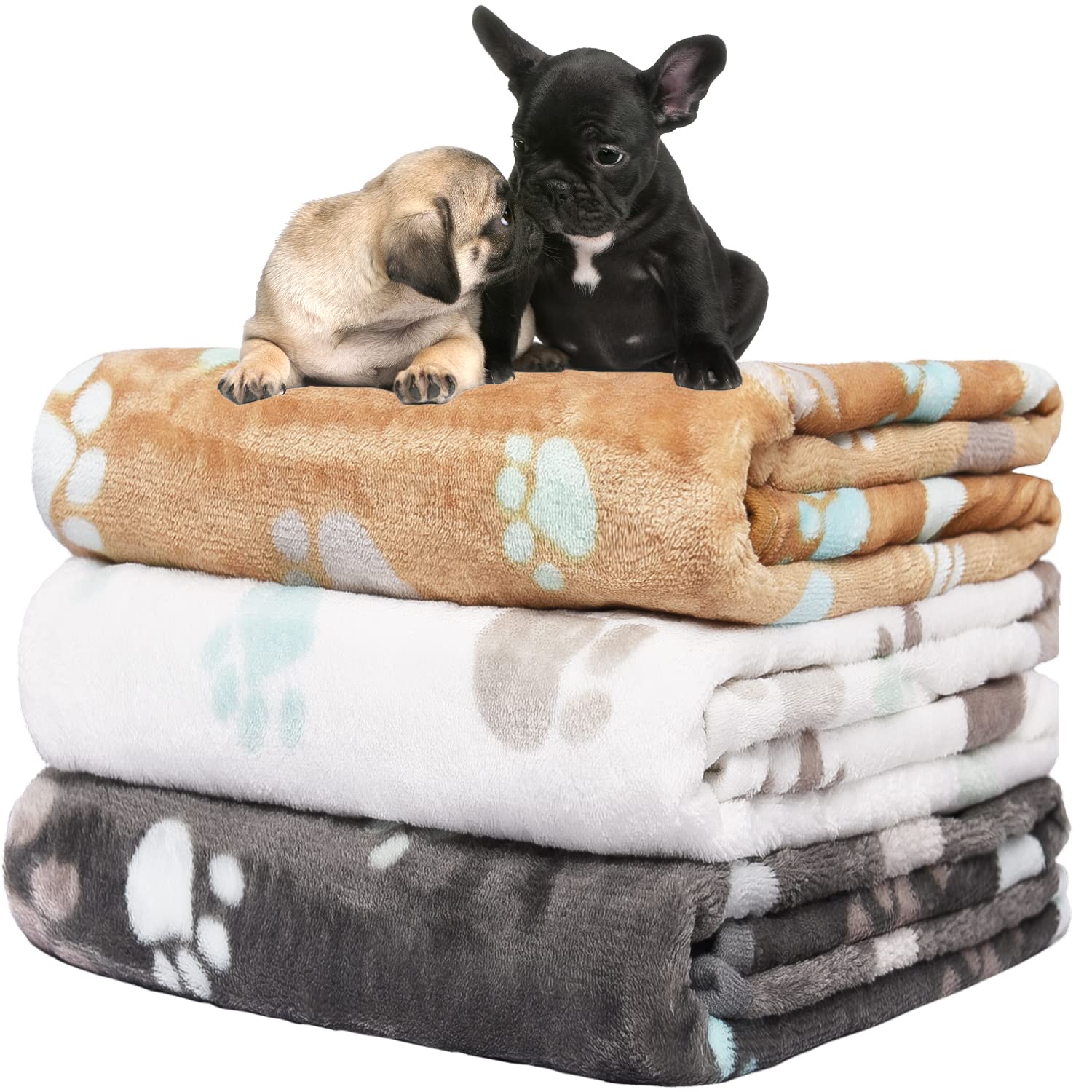 Blankets For Dogs 1 Pack 3,Super Soft Fluffy Premium Fleece Pet Blanket Flannel Throw For Dog Puppy Cat Paw,Grey/Brown/White,23X