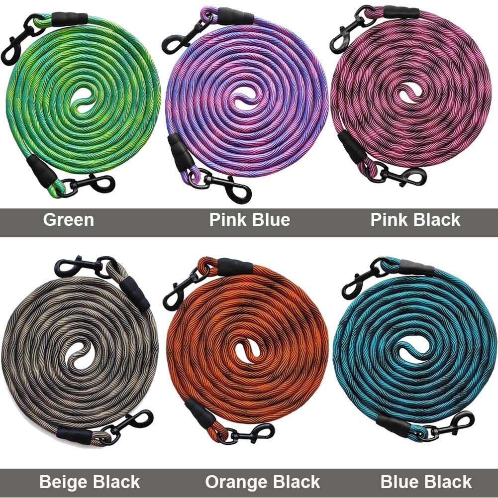 BTINESFUL 12ft Tie-Out Check Cord Dog Leash - Blue Black, Durable Recall Training Lead for Large, Medium & Small Dogs, Perfect for Camping & Backyard
