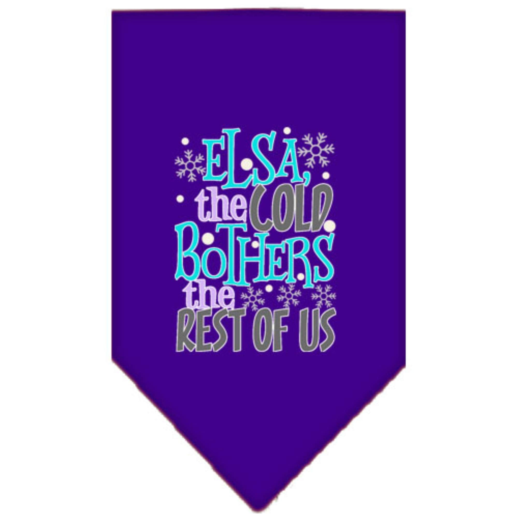 Pet and Dog Bandana Screen Printed, &quot;Elsa, The Cold Bothers The Rest Of Us&quot; Purple Small