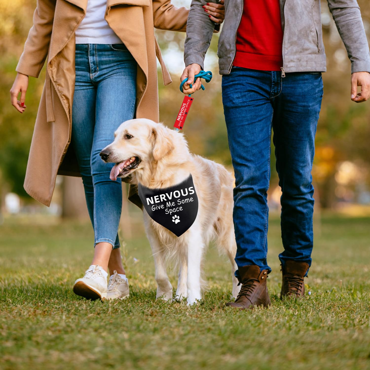 Advivio 2 Pieces Nervous Give Me Some Space Black Dog Scarf Bandana with Red Dog Leash Wrap, Pet Birthday Gift and Dog Lovers Ow