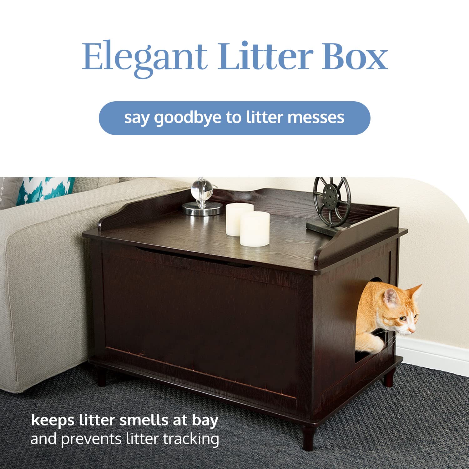 Designer Catbox Cat Litter Box Enclosure, Hidden, Dog-Proof Pet Furniture With Cover, Elegant, Covered, Odor Contained For Large Cats, Cat Litter Box Furniture With Lid, White, Jumbo Sized