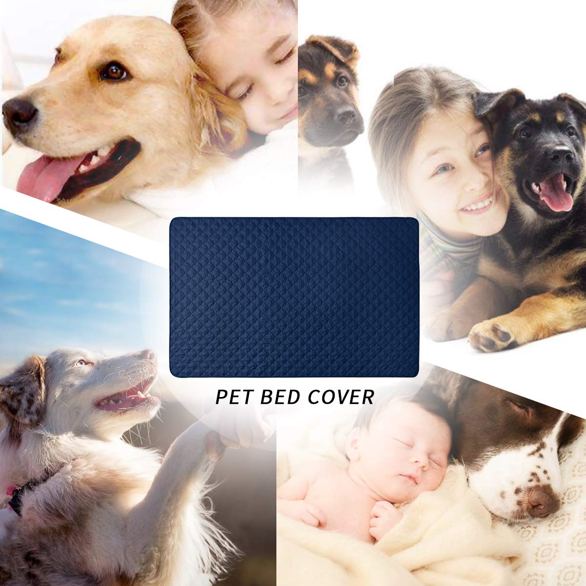 Dog Blankets For Couch Protection Waterproof Dog Bed Covers Pet Blanket Furniture Protector (Navy+Blue, 68'X82')