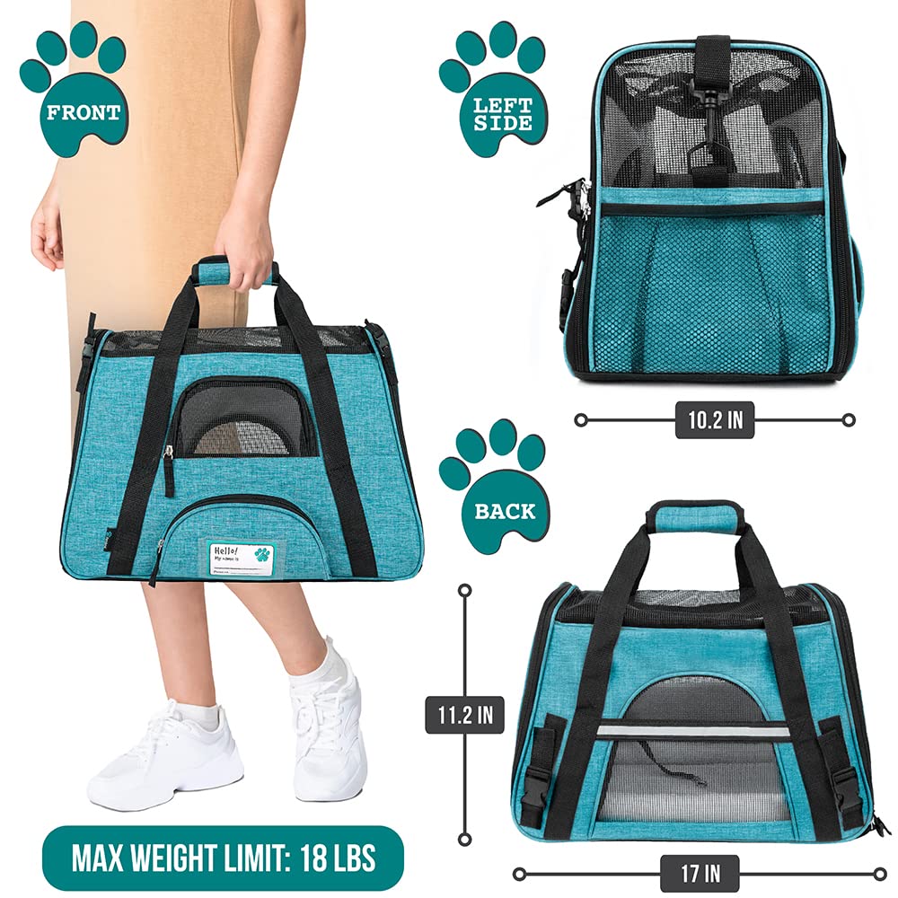 PetAmi Soft Sided Pet Carrier for Cats & Small Dogs, Medium Size, Heather Blue, Polyester, Model PET-HB02SM-HSBL-SP