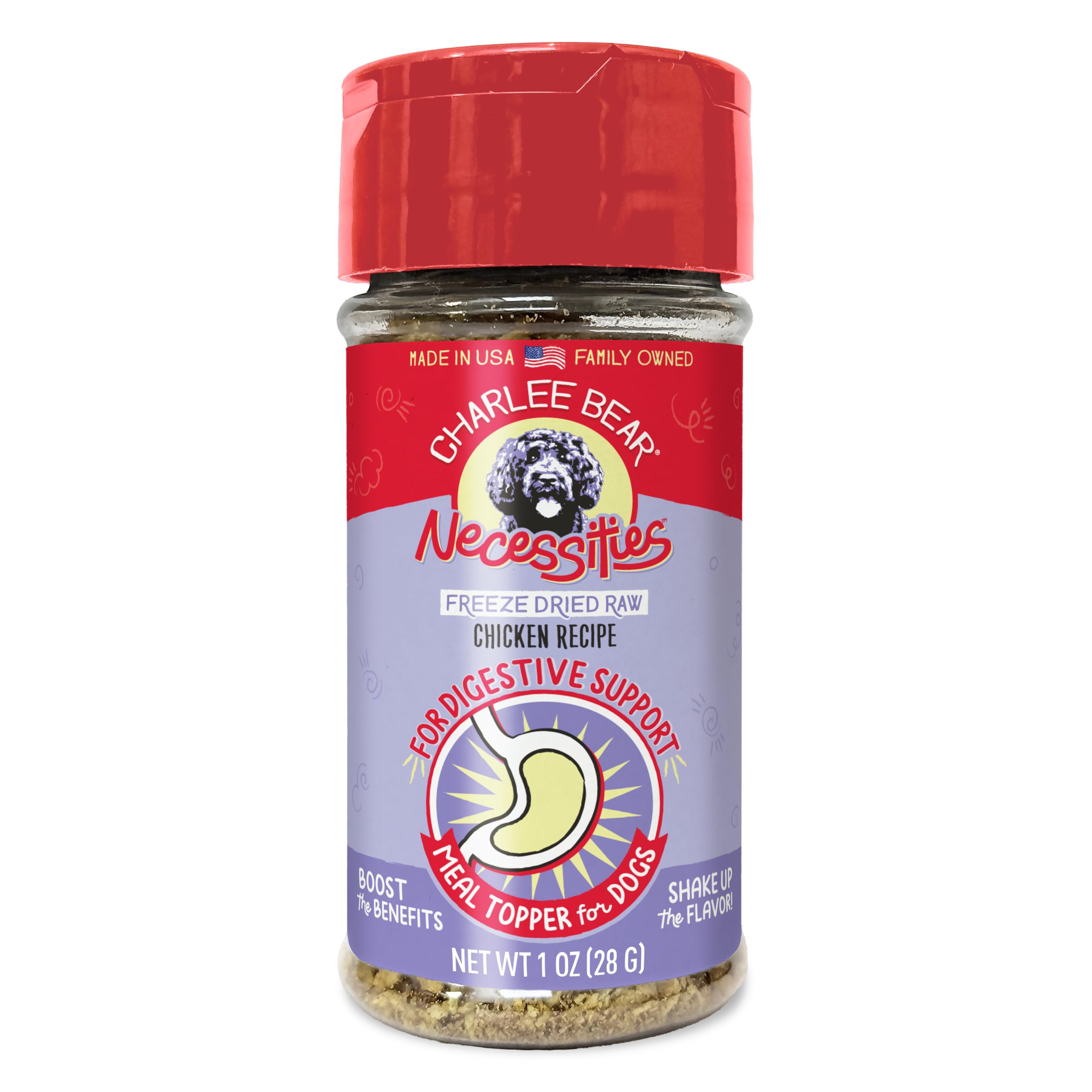 Charlee Bear Necessities Freeze Dried Dog Food Topper, Digestive Health Support, Grain Free, High Protein, Limited Ingredient Me