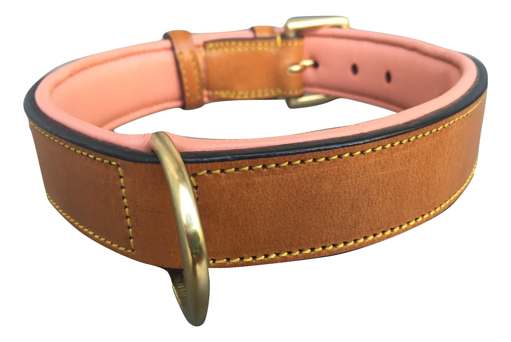 Soft Touch Collars Leather Dog Collar, Padded For Comfort, Large Tan And Coral, Real Genuine Luxury Leather