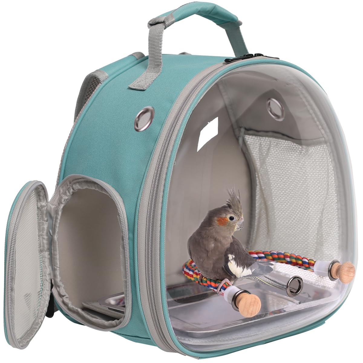 Small Bird Travel Backpack Carrier Cage, Backpack To Transport Backpack Carrier With Metal Tray Stand Perch For Parakeet Cockati