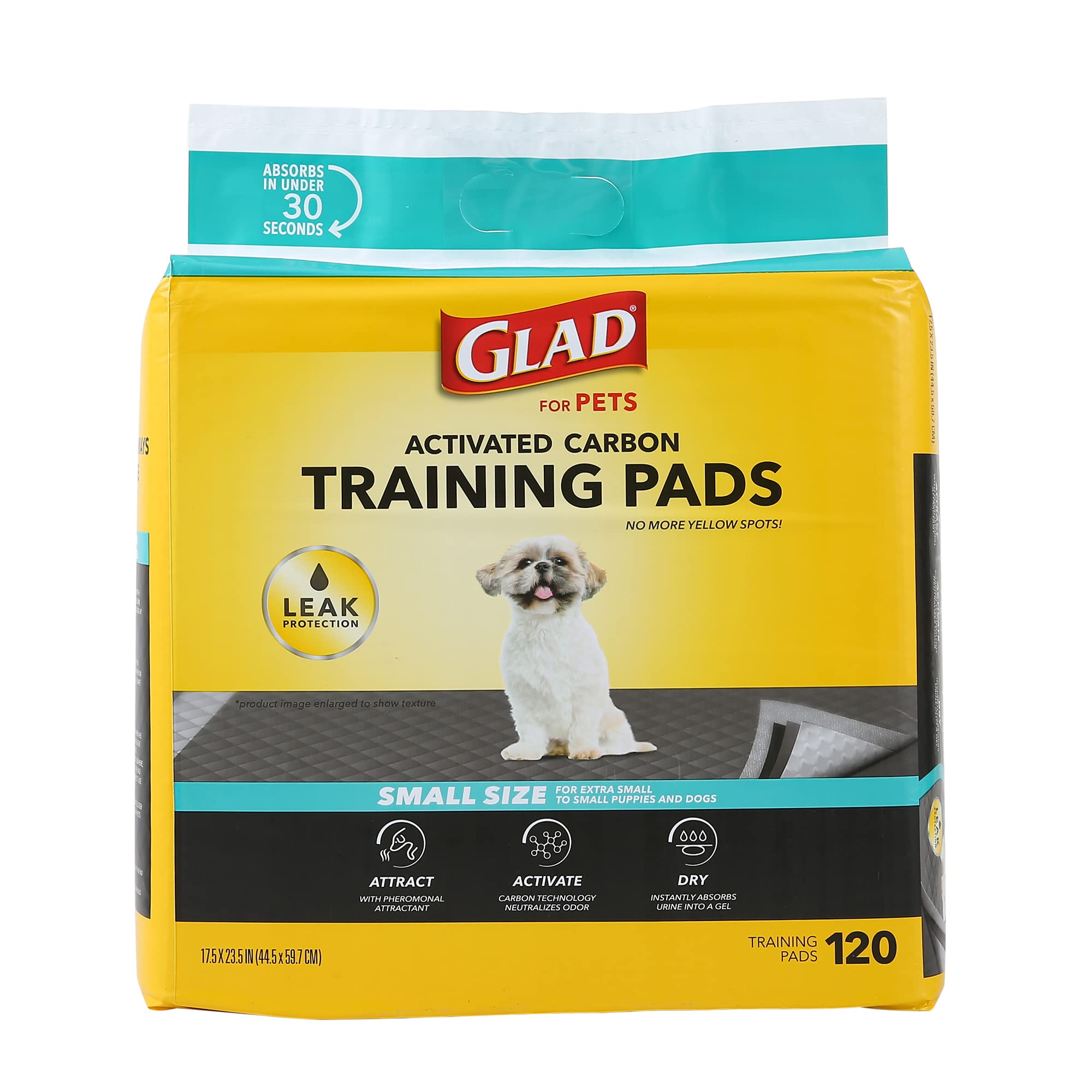 Glad For Pets Activated Charcoal Dog Training Pads, Small Size 17.5' X 23.5' | Odor Absorbing, Pee Pads For Dogs | Perfect For Training New Puppies, Grey, 120 Count