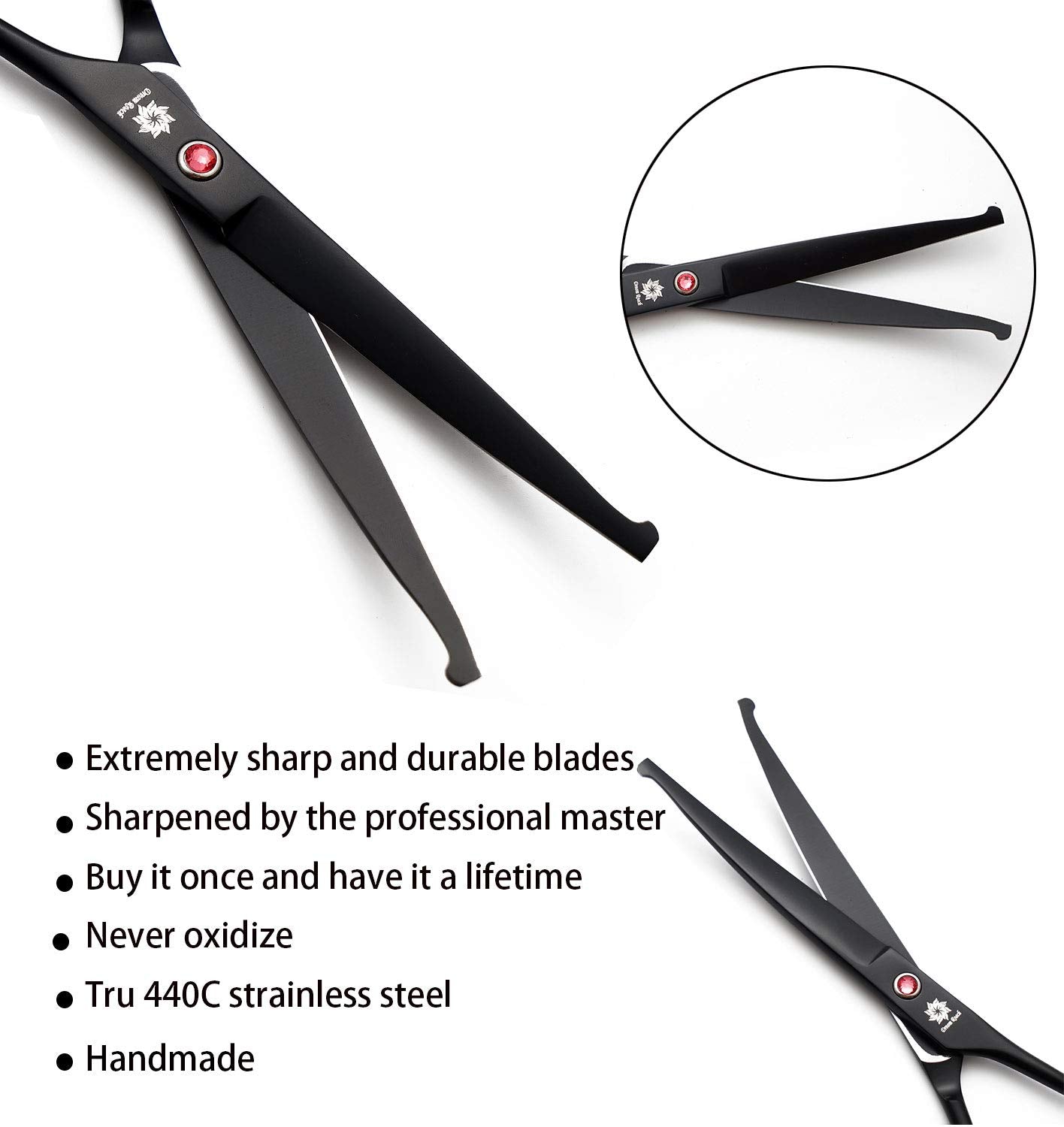 Dream Reach 7.0 Inches Professional Pet Cat Dog Grooming Shears Scissors, Straight, Curved, Thinning/Blending/Chunking Scissors Kit (Upwrap Cutting)