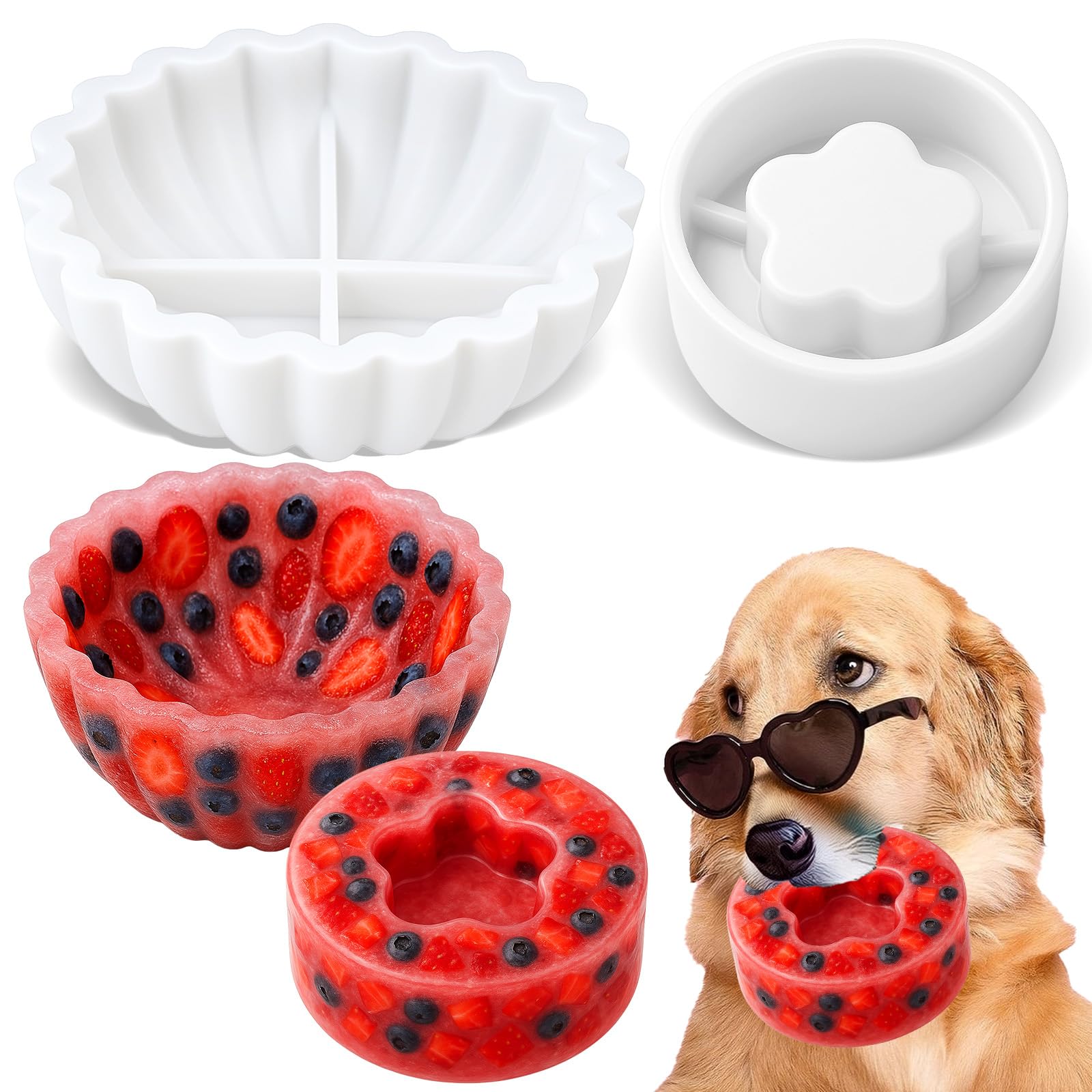Mity rain 2PCS Dog Treat Molds, Frozen Treats for DIY Custom Flavors, Fruit & Water Freezer to Keep Dogs Cool, Silicone Ice Cube