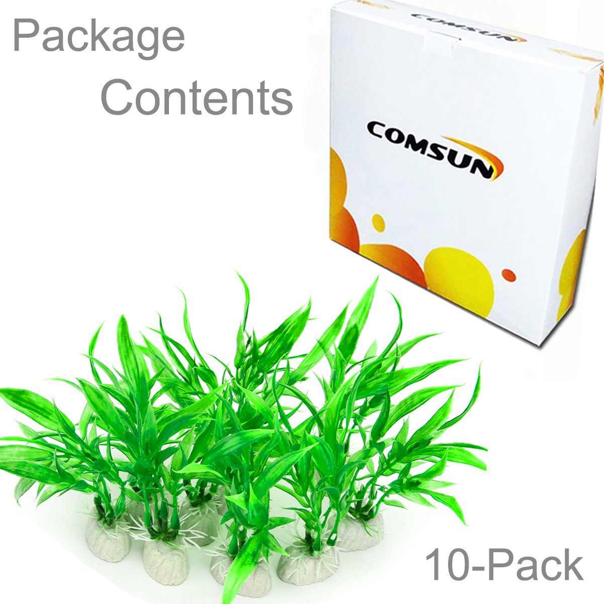 Comsun 10 Pack Artificial Aquarium Plants, Small Size 4 Inch Approximate Height Fish Tank Decorations Home Décor Plastic Green