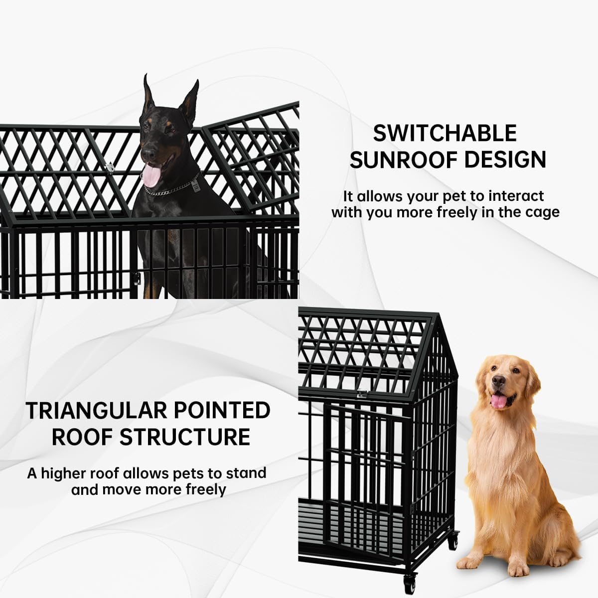 Snuowu 54 Inch Heavy Duty Dog Crate Large Dog Cage Strong Metal Dog Kennels And Crates For Large Dogs Top Open With Wheels 2 Rem