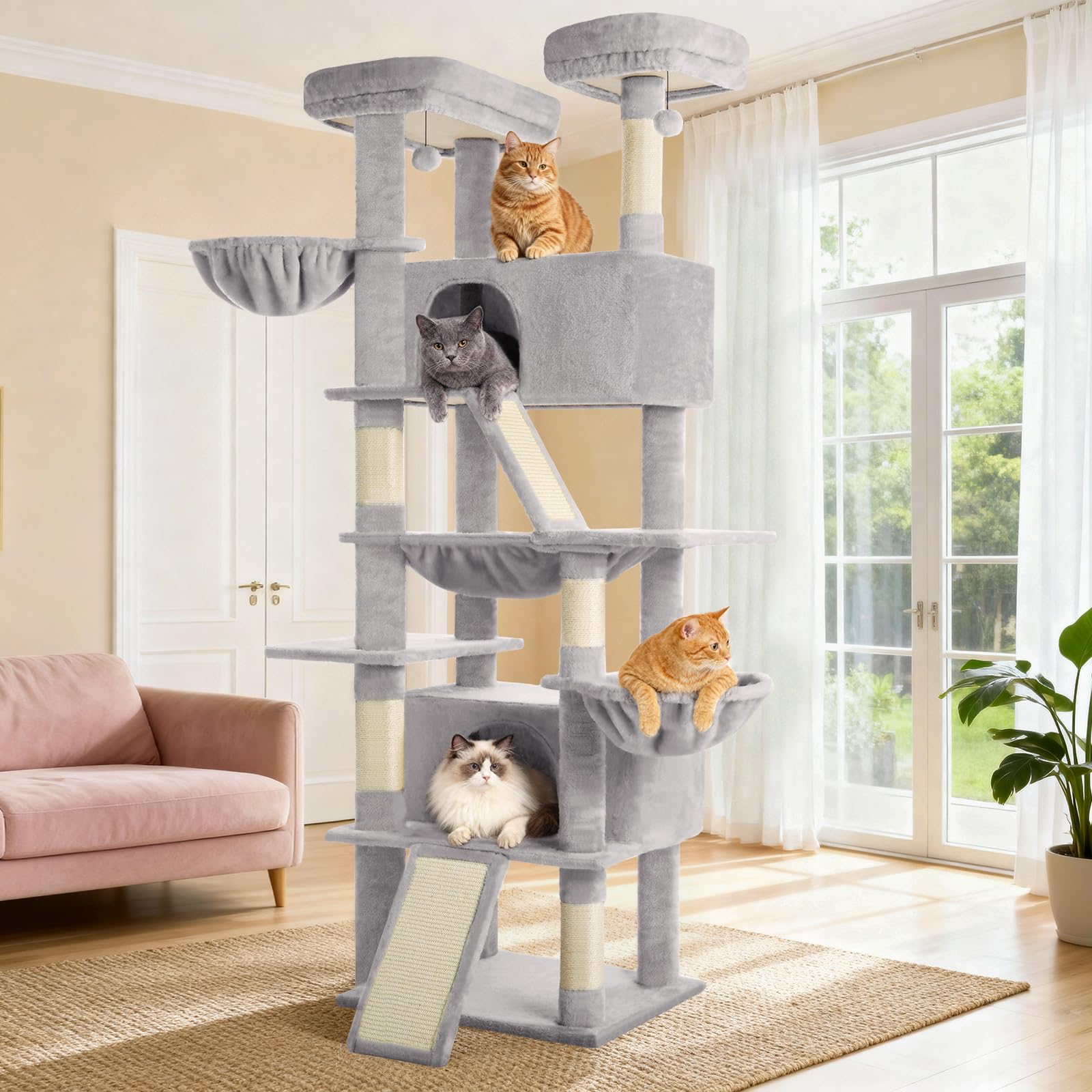 ABCPET Cat Tree 82 in Multi-Level Cat Tower for Indoor Cats, Heavy Duty Large Cat Tree with Sisal Scratching Posts, Hammock, 2 P
