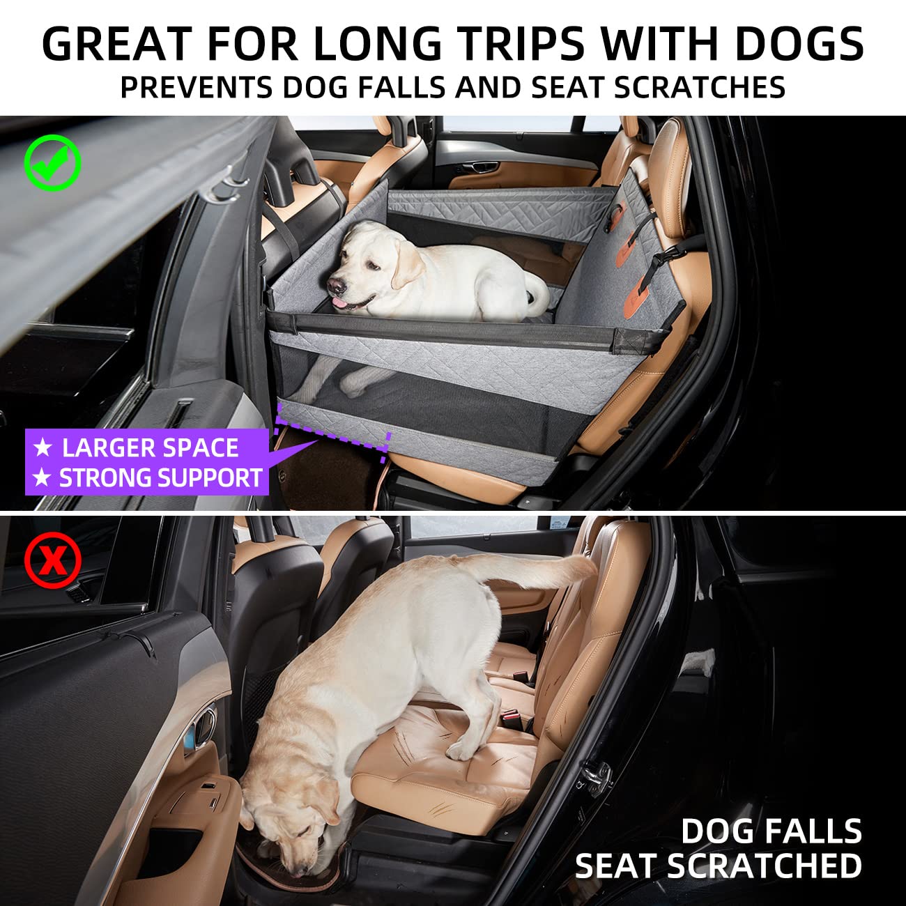 TKYZ Large Dog Car Seat,Back Seat Extender for Dogs,Waterproof Medium Dog Seat Cover for Backseat, Pet Bed for Car Hammock(Grey-