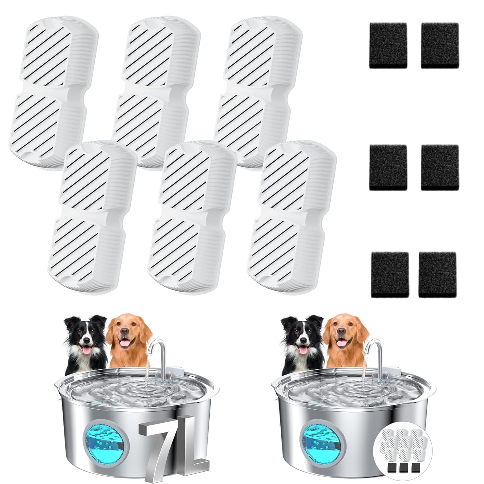 Grookpet Dog Water Fountain Filters: 12 Dog Fountain Filters - Pet Water Fountain Filters Replacement - Including 6 Filters + 6 