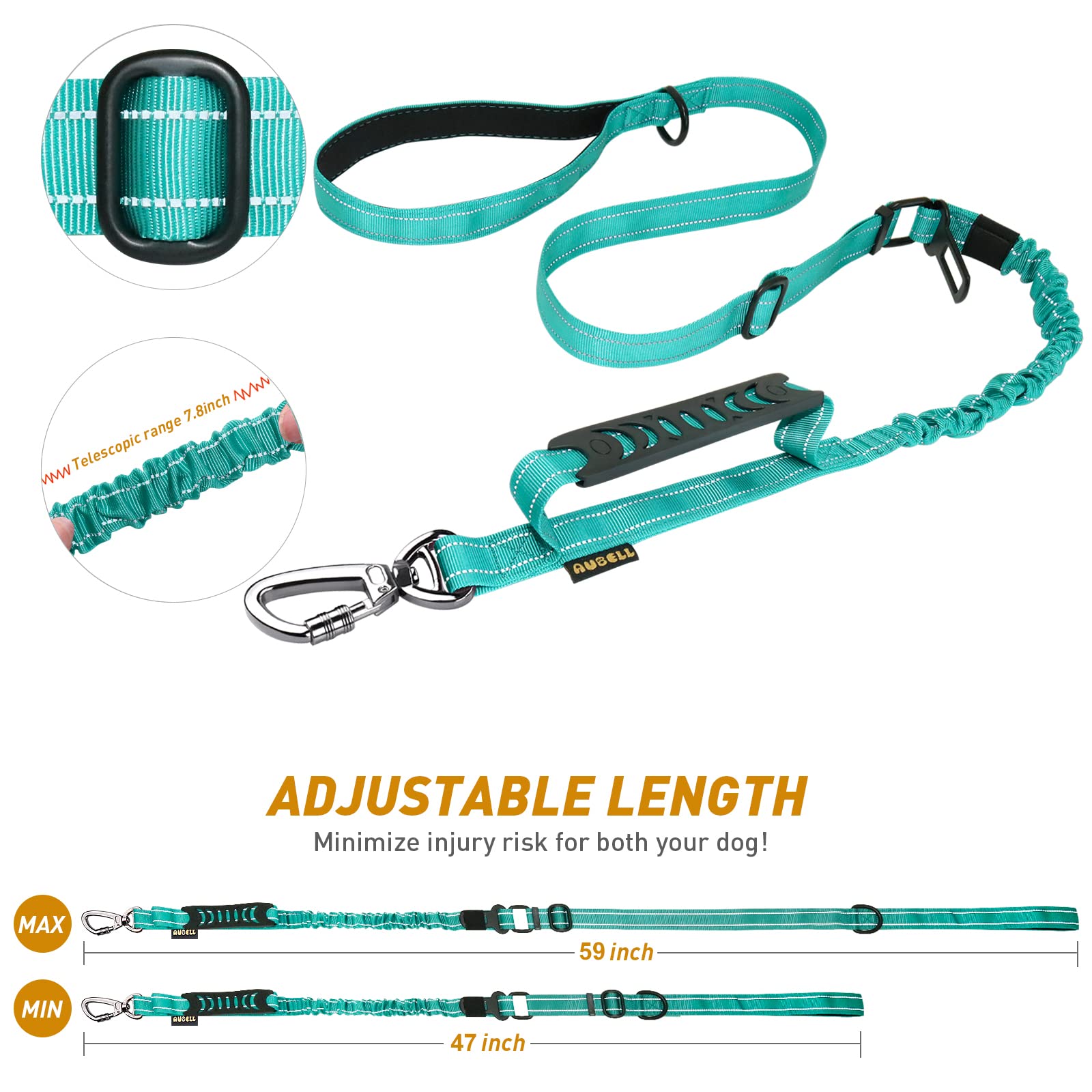 AUBELL Heavy Duty Reflective Dog Leash with Padded Handle, 4FT/6FT, for Large & Medium Dogs, Teal, Nylon, Tactical Design