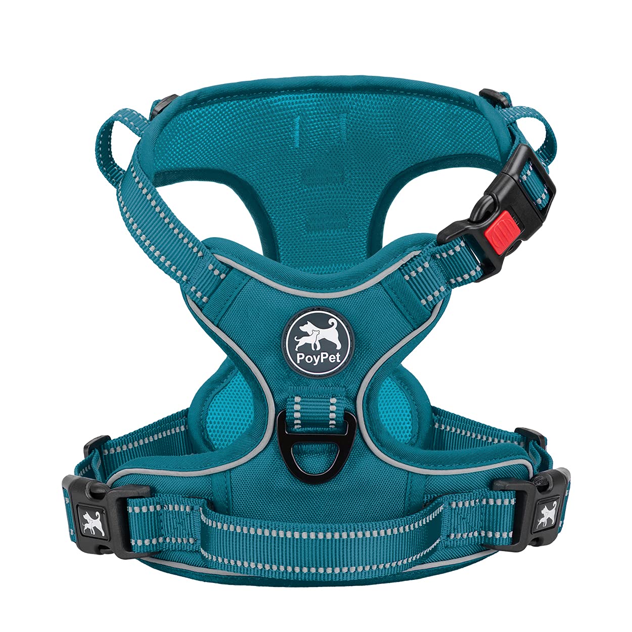 Poypet No Pull Dog Harness, No Choke Reflective Dog Vest, Adjustable Pet Harnesses With 2 Leash Attachments With Easy Control Padded Handle For Small Medium Large Dogs(Tumalo Teal,Xl)