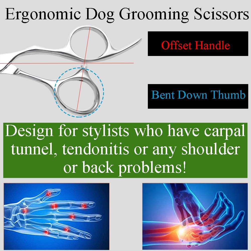 Moontay Professional Dog Grooming Straight, Curved, Thinning/Blending/Chunking Scissors Kit, Jp-440C Stainless Steel Pet Cat Hai
