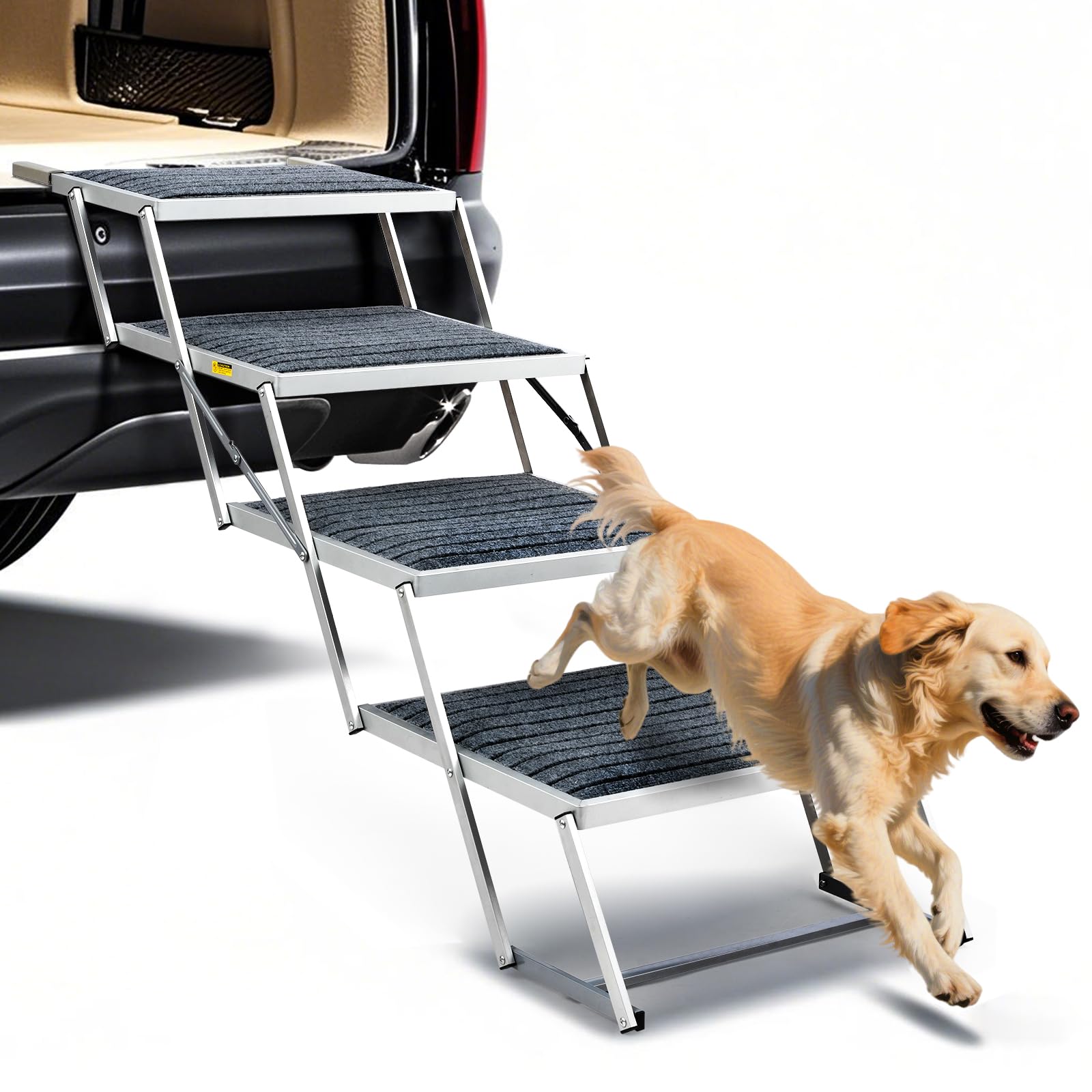 LUFFWELL Dog Car Stairs, Foldable Car Ramp with Nonslip Surface for Cars, Truck and SUV, Lightweight Aluminum Pet Steps for Larg