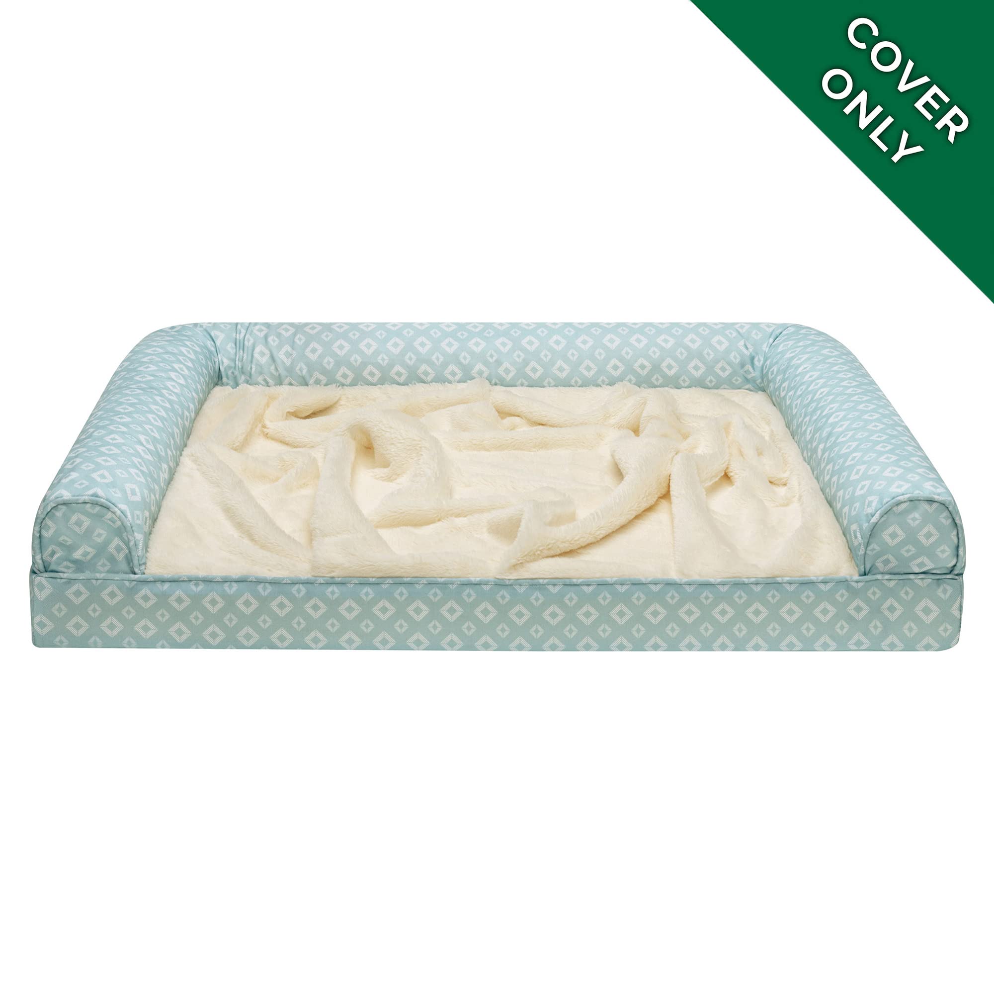 Furhaven Replacement Dog Bed Cover Plush & Diamond Print Nest Top Sofa-Style, Machine Washable - Aqua, Large