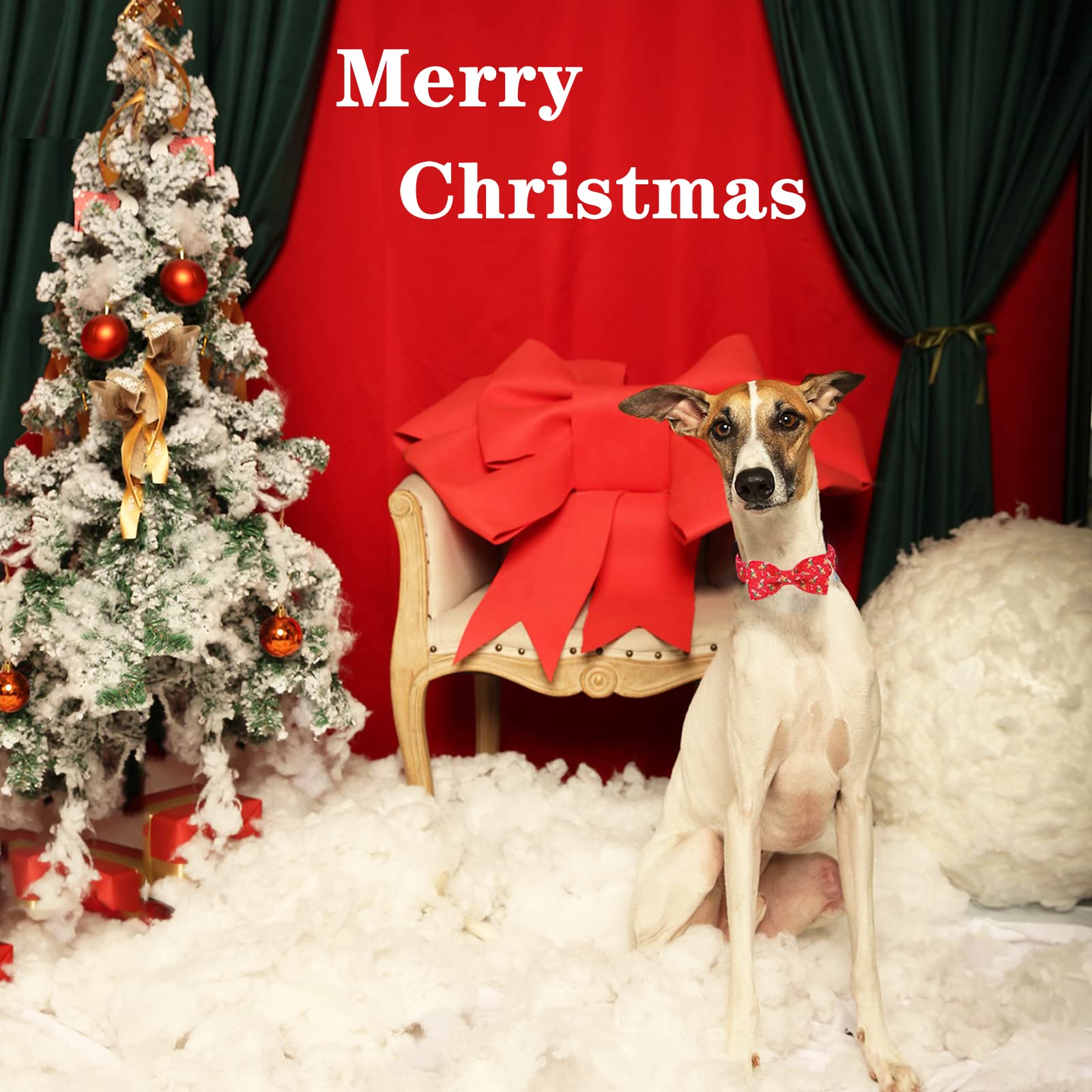 Unique Style Paws Christmas Dog Collar With Bow Tie Red Elk Cotton Collar Adjustable Puppy Collar For Small Medium Large Dogs-Xs